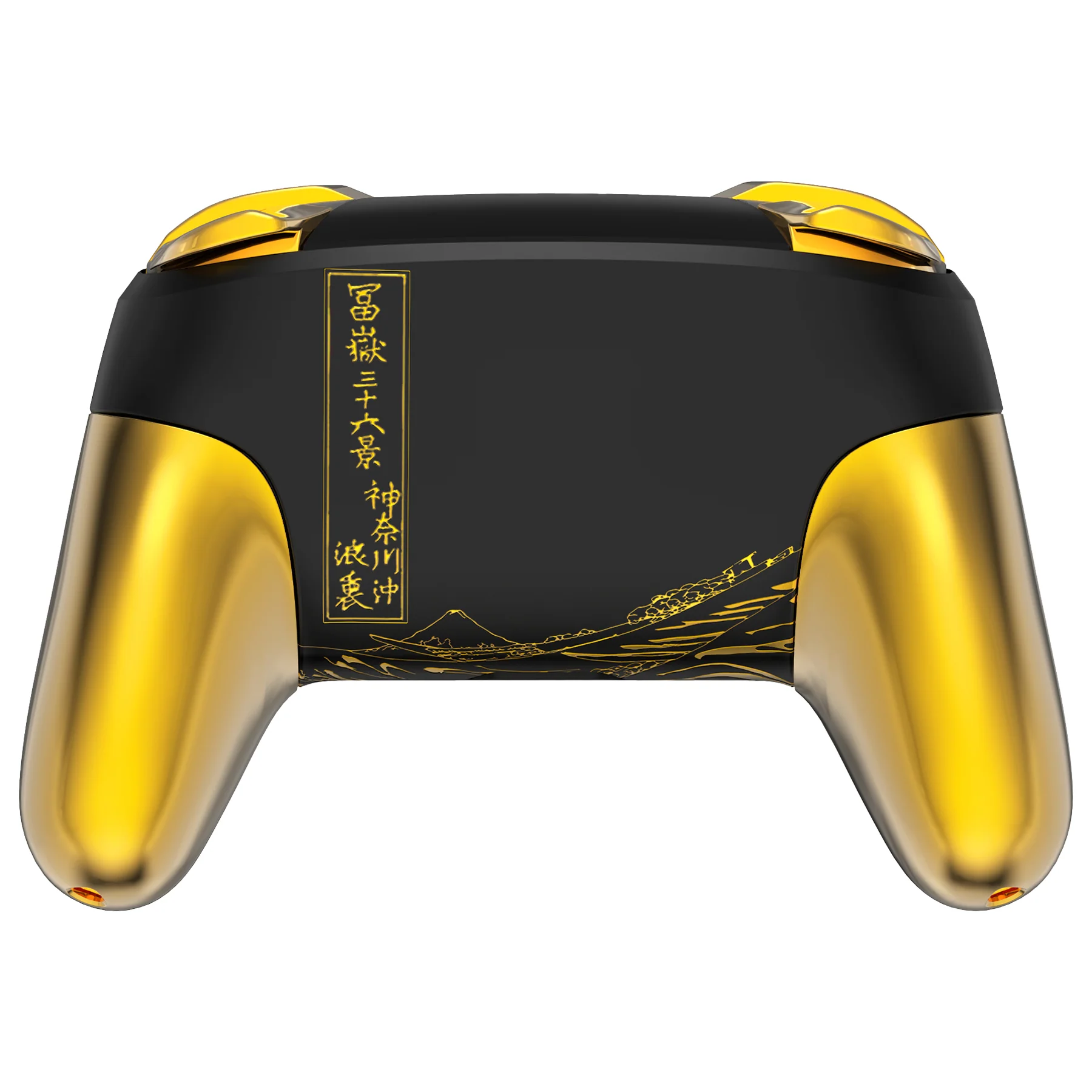 eXtremeRate Replacement Full Set Shell Faceplate Backplate Handles with Button Kit for Nintendo Switch Pro - The Great GOLDEN Wave Off Kanagawa - Black - Image 4