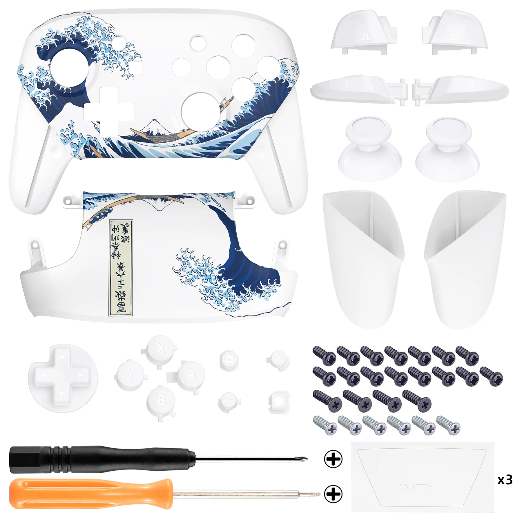 eXtremeRate Replacement Full Set Shell Faceplate Backplate Handles with Button Kit for Nintendo Switch Pro - The Great Wave Off Kanagawa - Image 2
