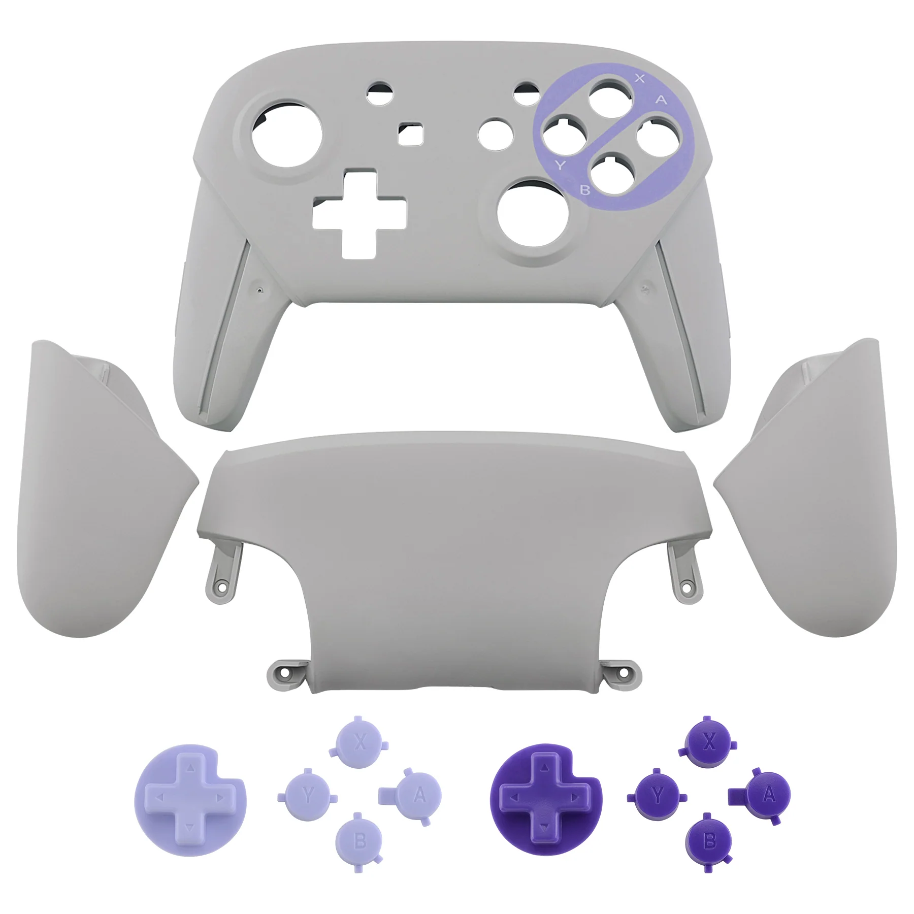 eXtremeRate Replacement Full Set Shell Faceplate Backplate Handles with Purple D-pad ABXY Buttons for Nintendo Switch Pro - Classic SNES Style - Image 2