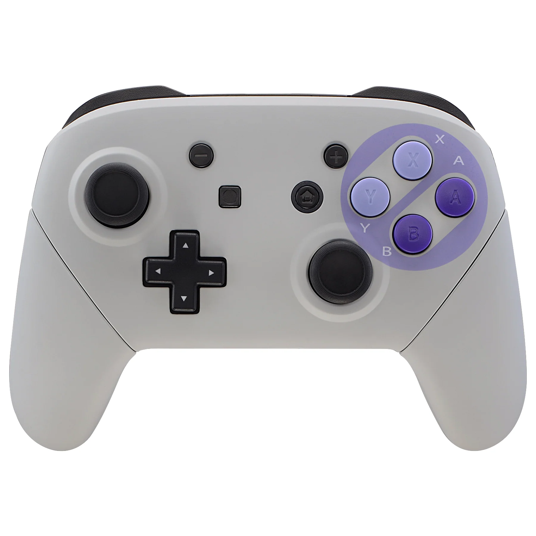 eXtremeRate Replacement Full Set Shell Faceplate Backplate Handles with Purple D-pad ABXY Buttons for Nintendo Switch Pro - Classic SNES Style - Image 3