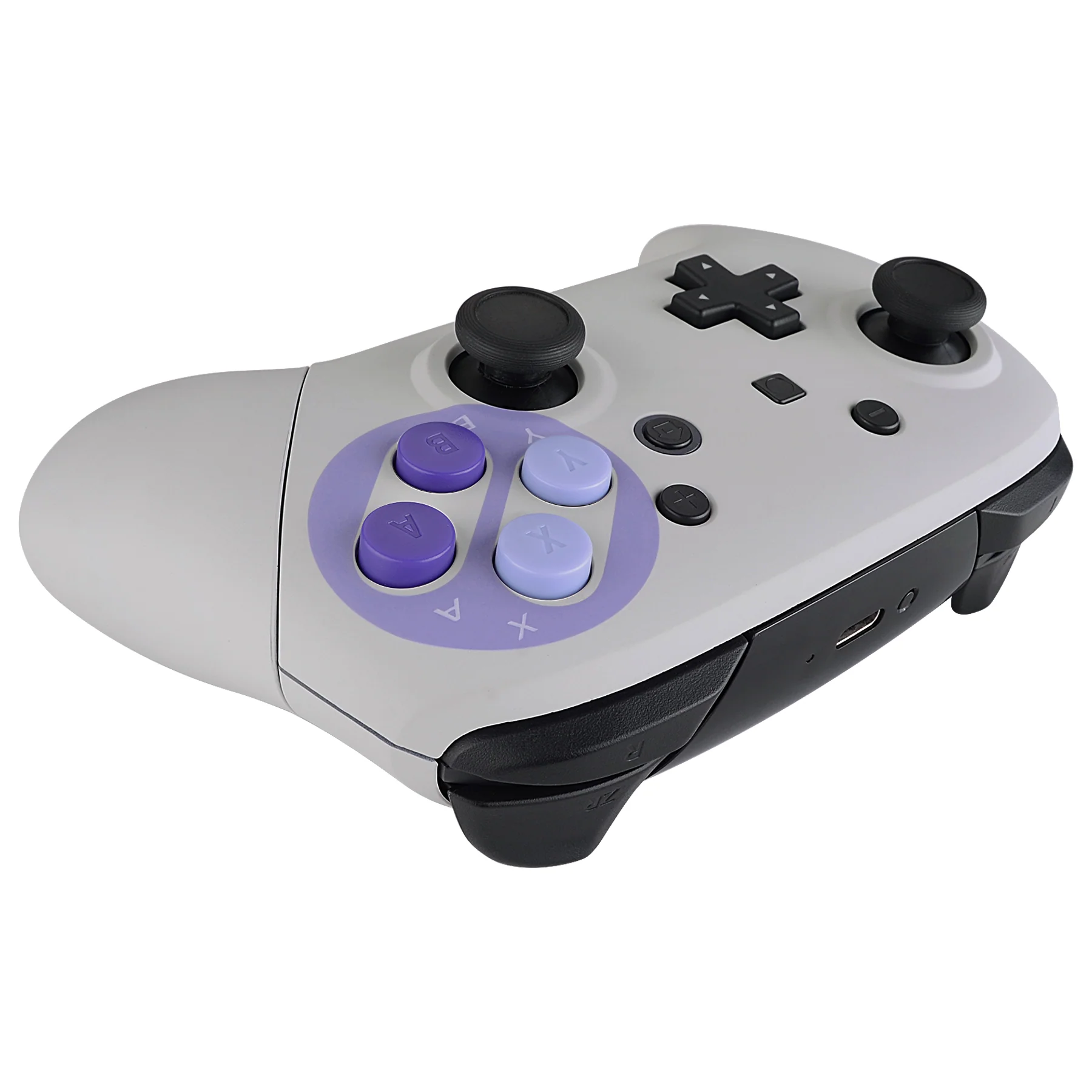 eXtremeRate Replacement Full Set Shell Faceplate Backplate Handles with Purple D-pad ABXY Buttons for Nintendo Switch Pro - Classic SNES Style - Image 6
