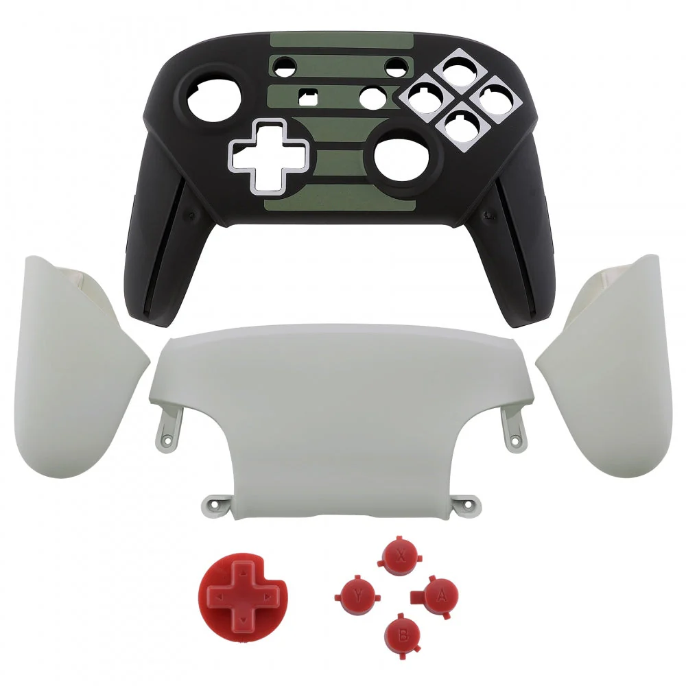 eXtremeRate Replacement Full Set Shell Faceplate Backplate Handles with Red D-pad ABXY Buttons for Nintendo Switch Pro - Classic NES Style - Image 2