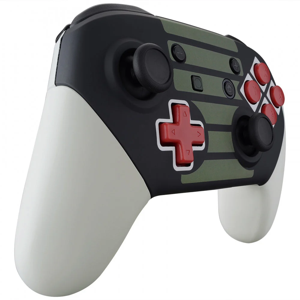 eXtremeRate Replacement Full Set Shell Faceplate Backplate Handles with Red D-pad ABXY Buttons for Nintendo Switch Pro - Classic NES Style - Image 5