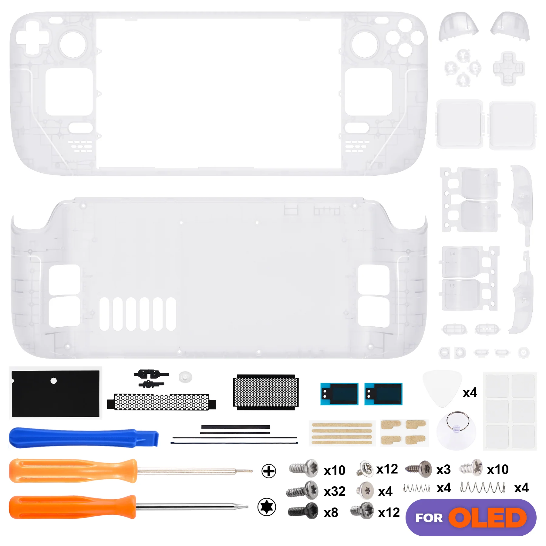 eXtremeRate Replacement Full Set Shell with Buttons for Steam Deck OLED - Clear - Image 2