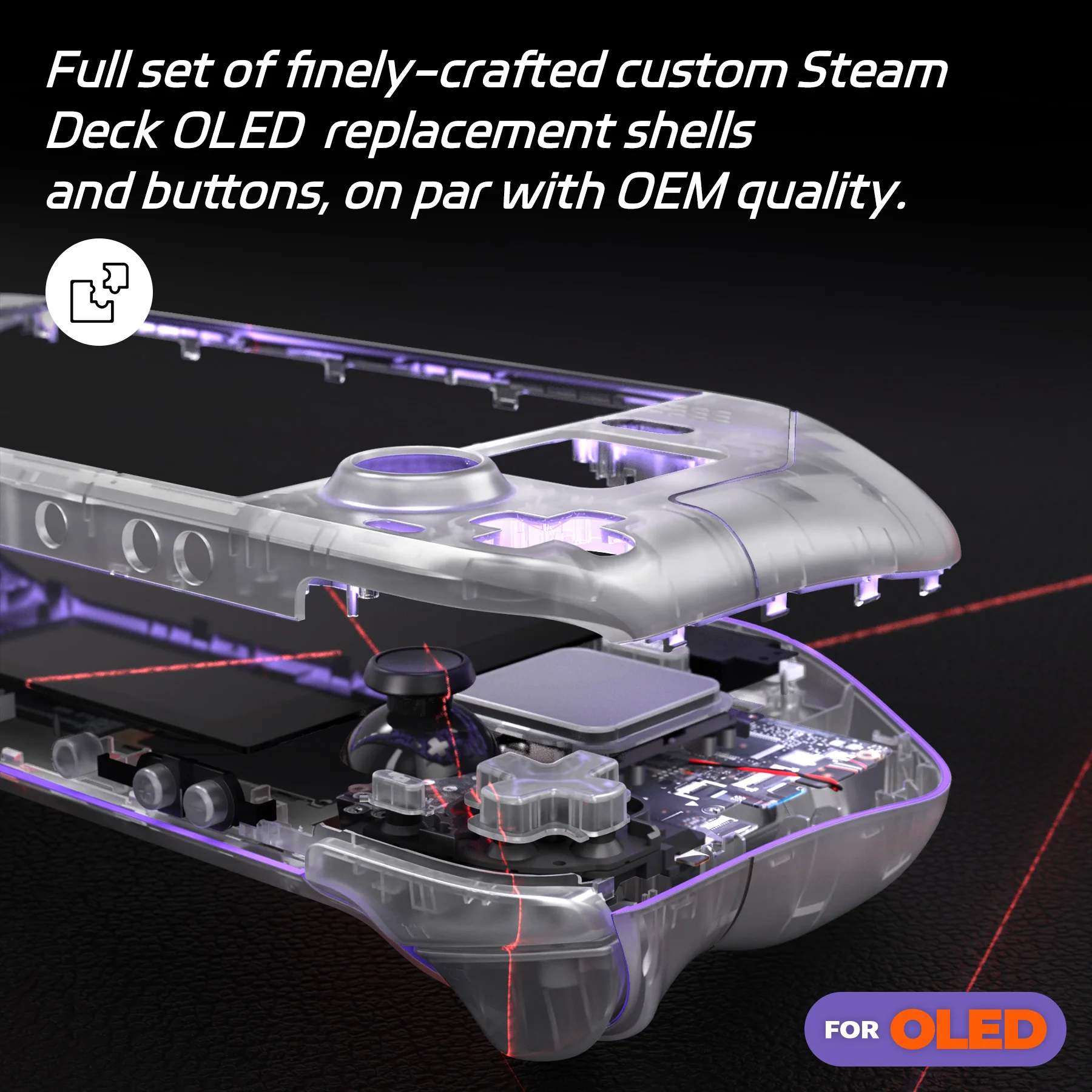 eXtremeRate Replacement Full Set Shell with Buttons for Steam Deck OLED - Clear - Image 5