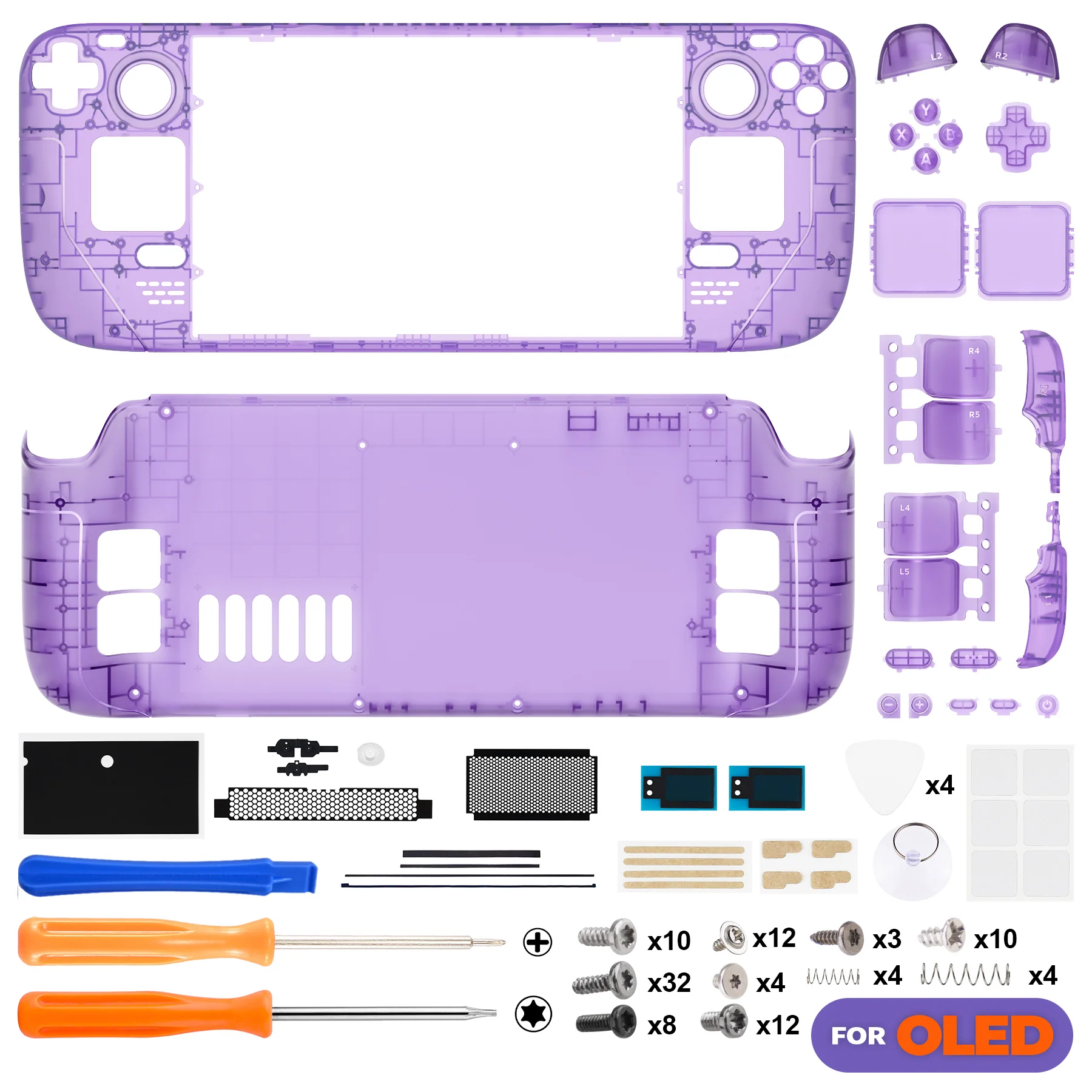 eXtremeRate Replacement Full Set Shell with Buttons for Steam Deck OLED - Clear Atomic Purple - Image 2