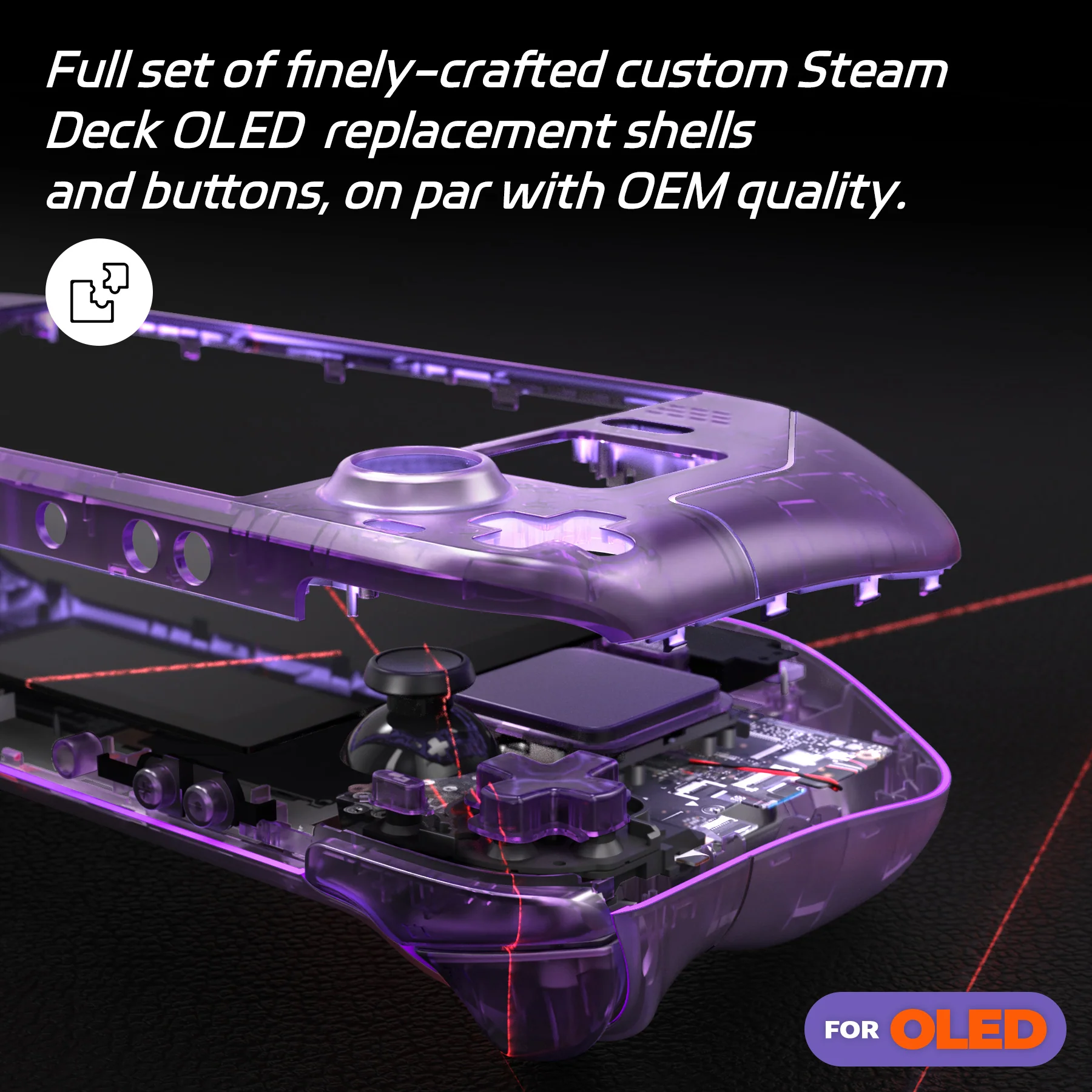 eXtremeRate Replacement Full Set Shell with Buttons for Steam Deck OLED - Clear Atomic Purple - Image 5