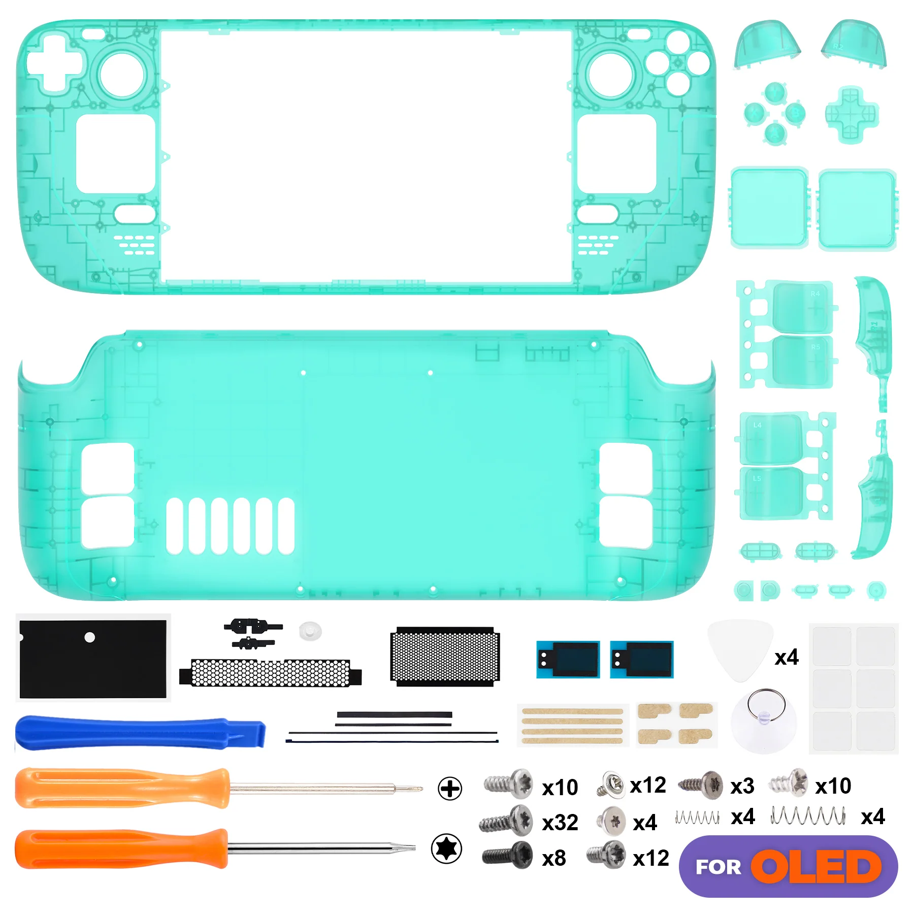 eXtremeRate Replacement Full Set Shell with Buttons for Steam Deck OLED - Clear Emerald Green - Image 2