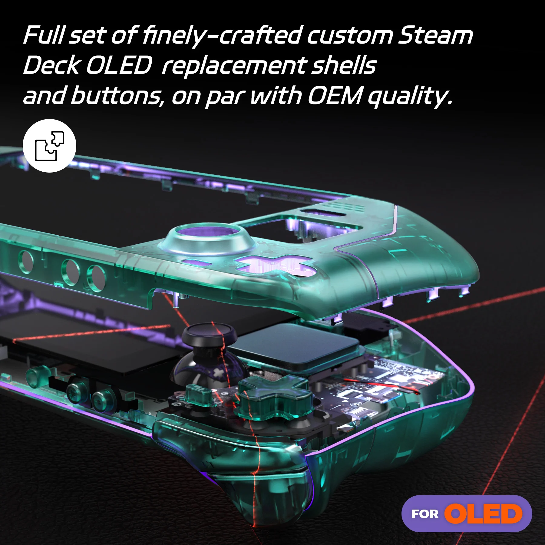 eXtremeRate Replacement Full Set Shell with Buttons for Steam Deck OLED - Clear Emerald Green - Image 5