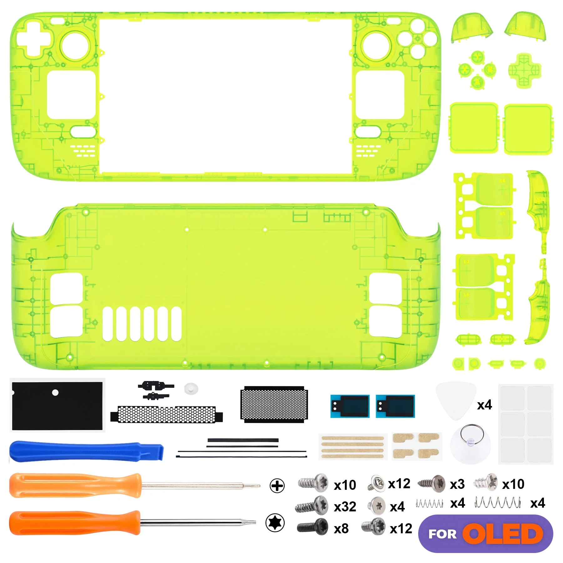 eXtremeRate Replacement Full Set Shell with Buttons for Steam Deck OLED - Clear Lime Green - Image 2