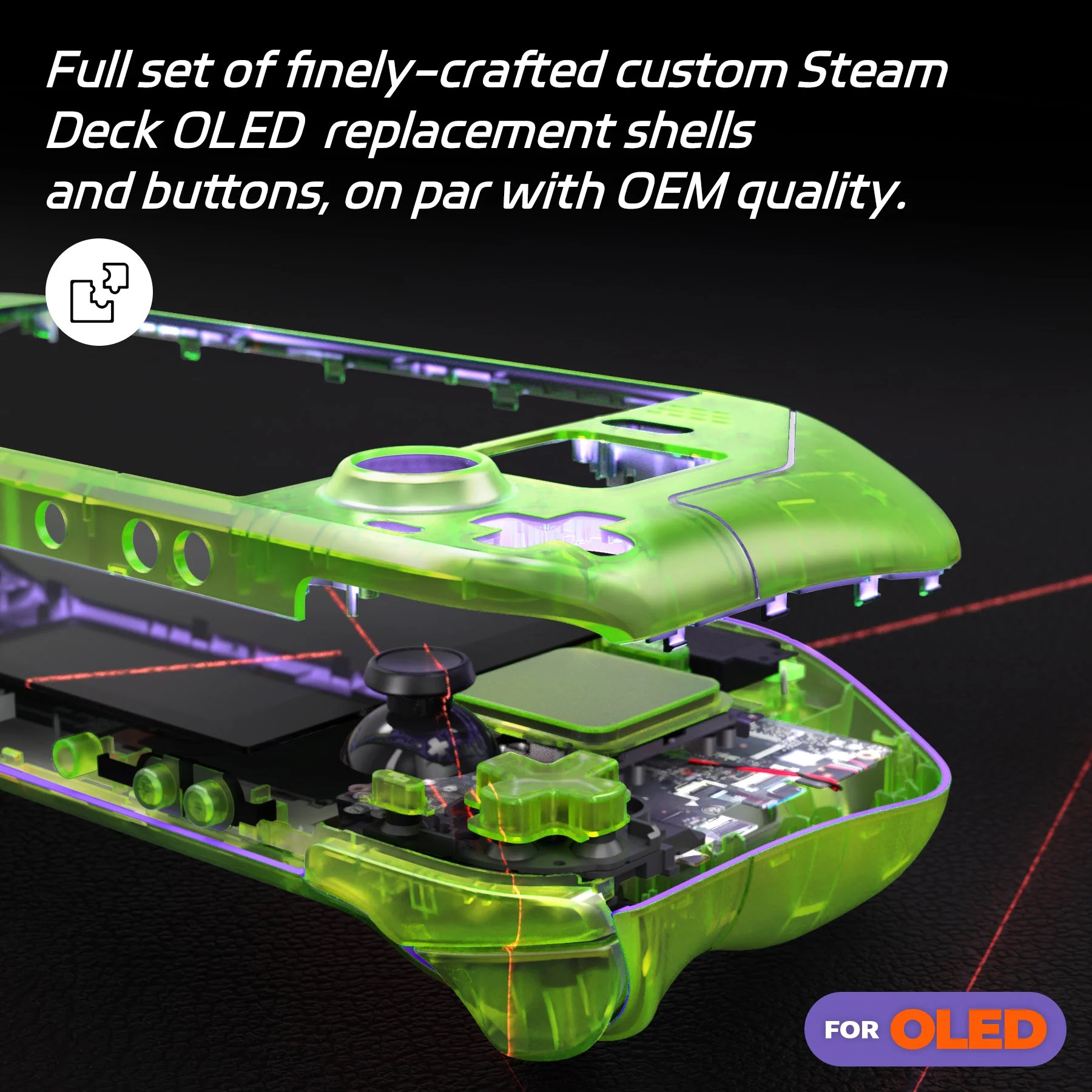 eXtremeRate Replacement Full Set Shell with Buttons for Steam Deck OLED - Clear Lime Green - Image 5