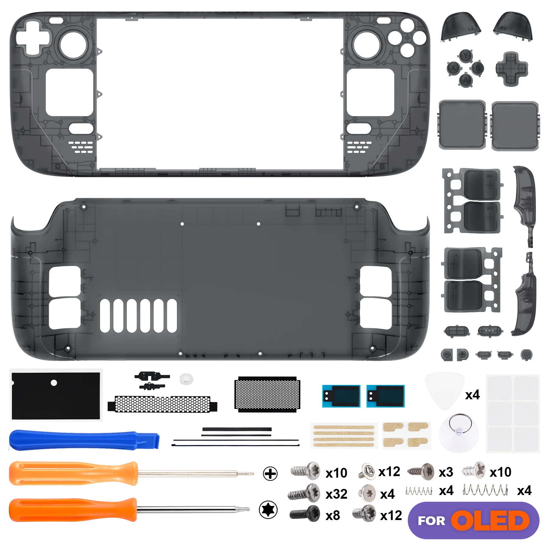 eXtremeRate Replacement Full Set Shell with Buttons for Steam Deck OLED - Clear Slate Black - Image 2