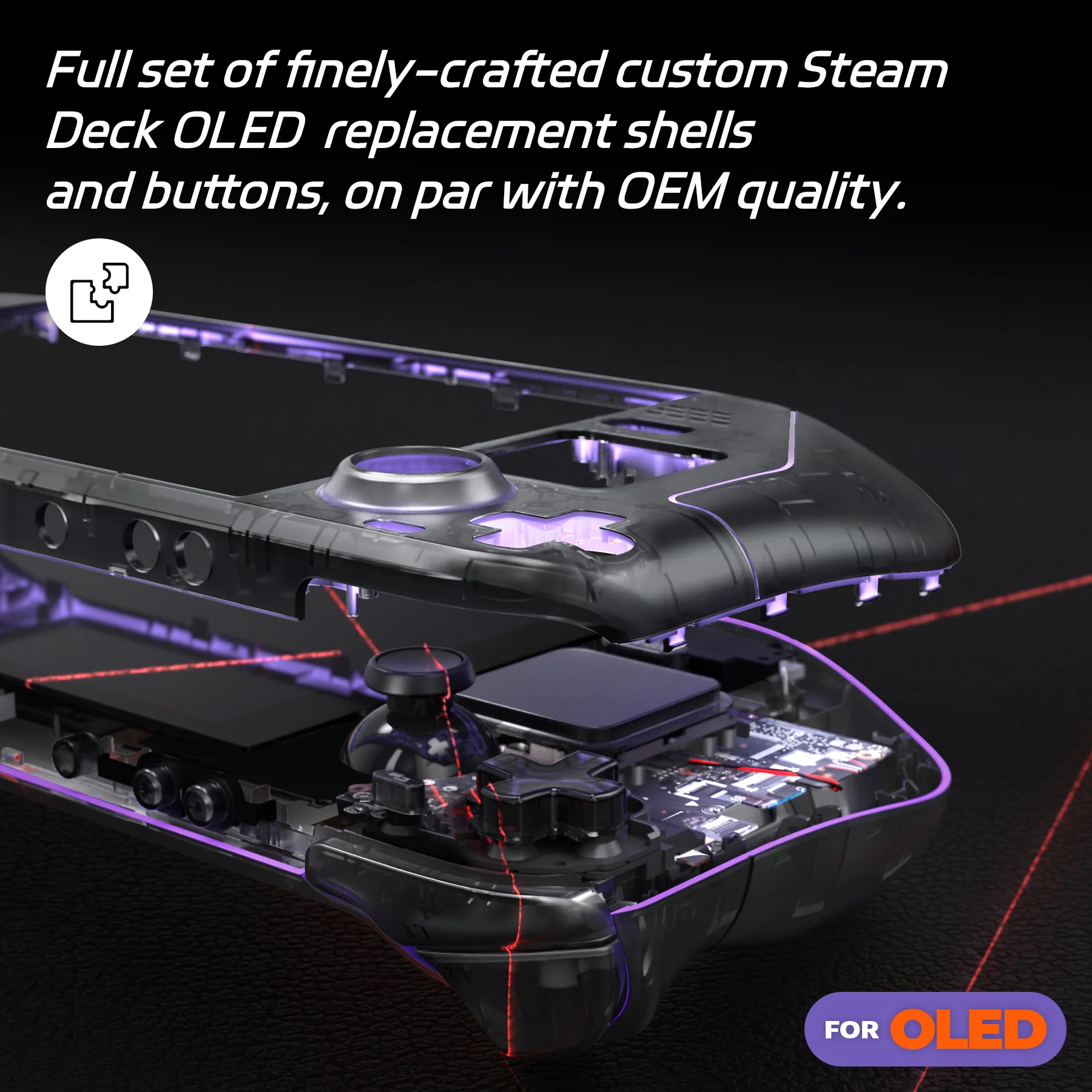 eXtremeRate Replacement Full Set Shell with Buttons for Steam Deck OLED - Clear Slate Black - Image 5
