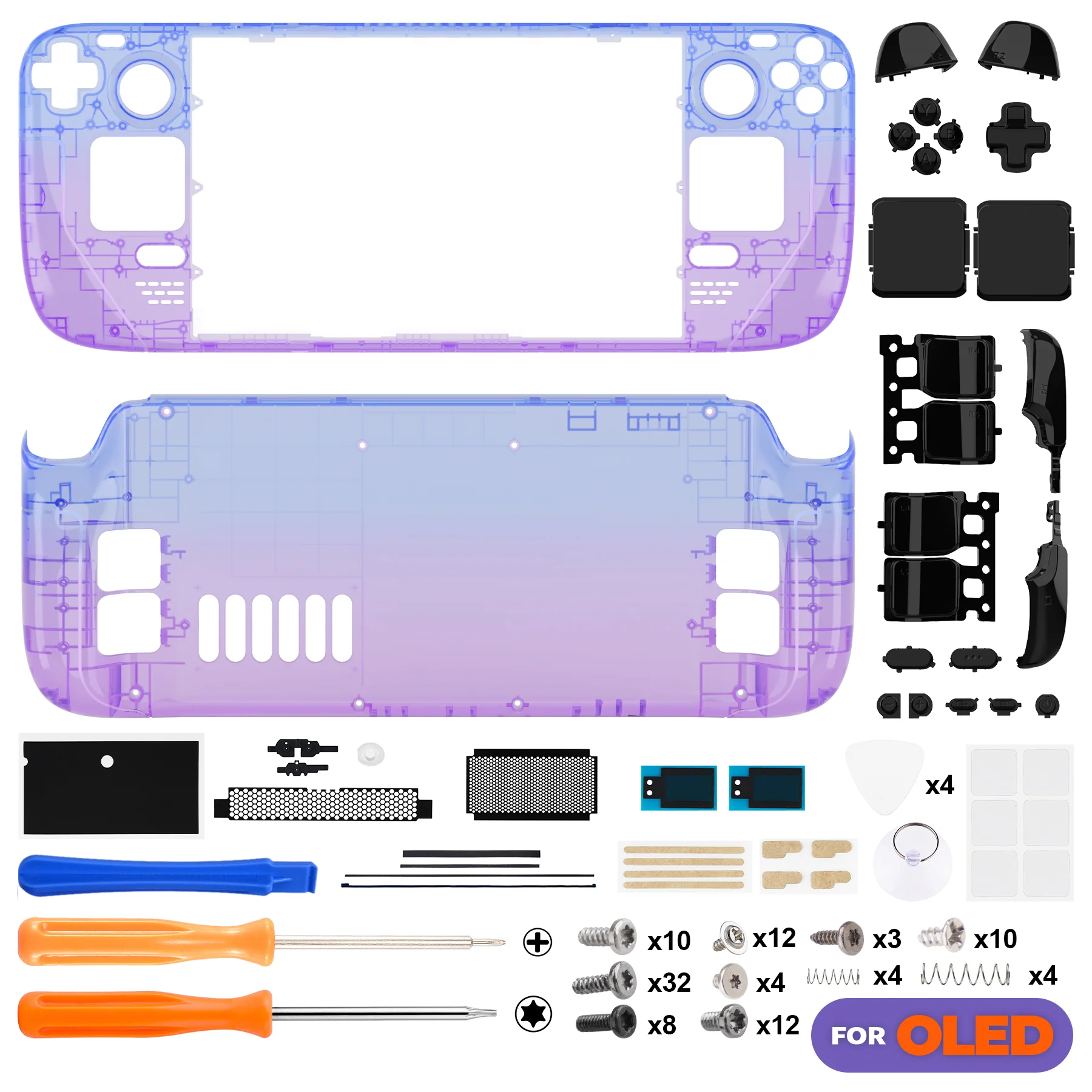eXtremeRate Replacement Full Set Shell with Buttons for Steam Deck OLED - Gradient Translucent Bluebell - Image 2