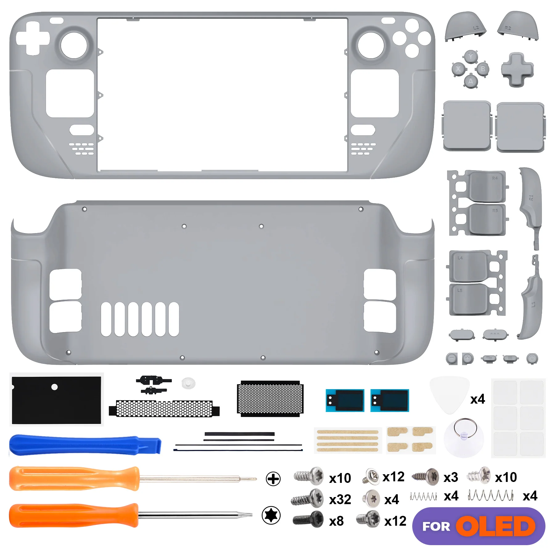 eXtremeRate Replacement Full Set Shell with Buttons for Steam Deck OLED - New Hope Gray - Image 2