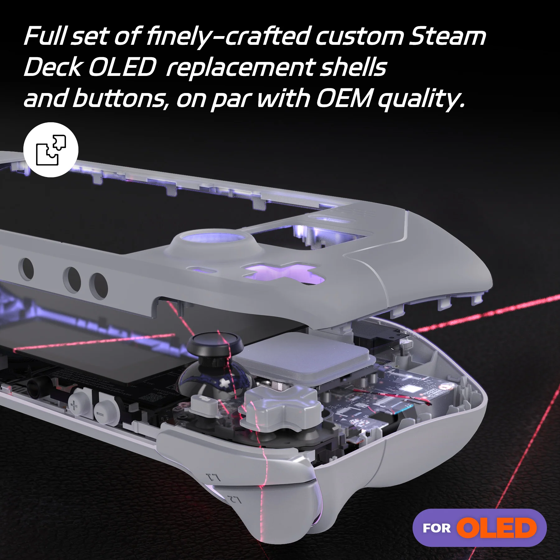 eXtremeRate Replacement Full Set Shell with Buttons for Steam Deck OLED - New Hope Gray - Image 5