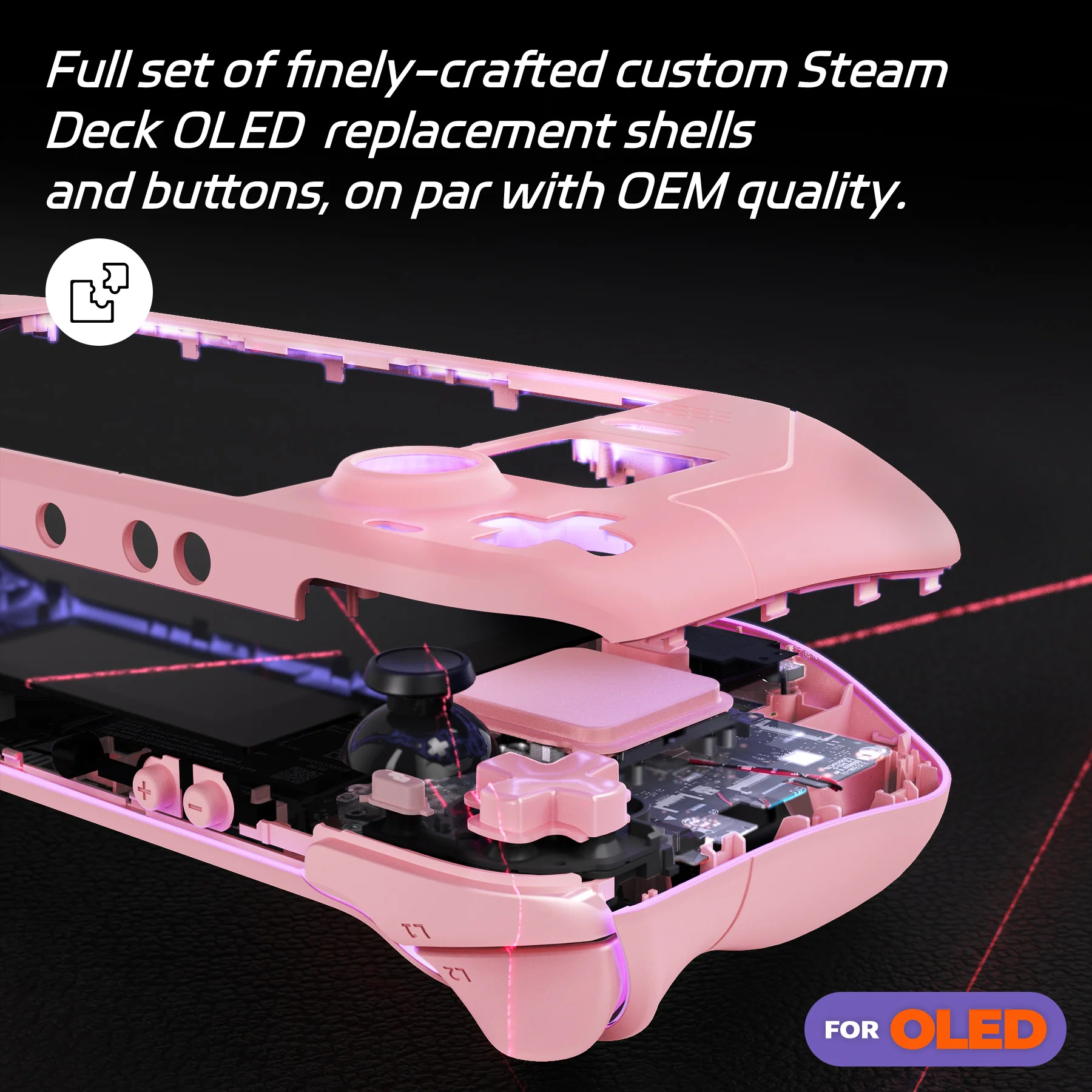 eXtremeRate Replacement Full Set Shell with Buttons for Steam Deck OLED - Pale Red - Image 5
