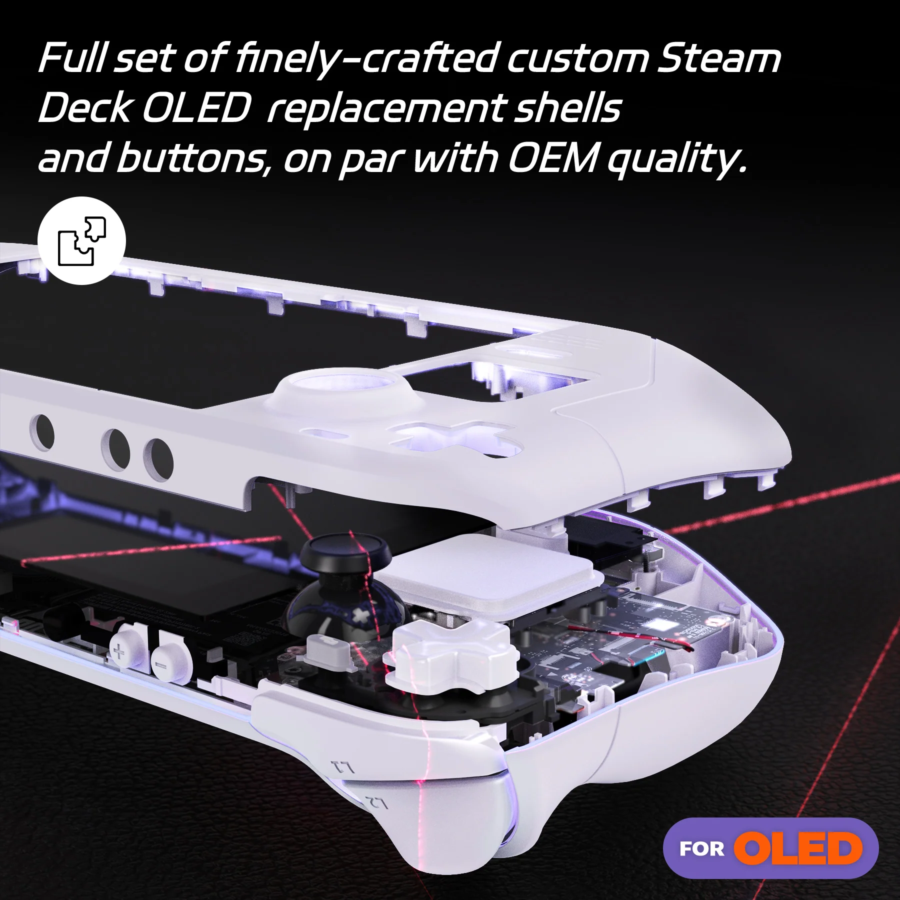 eXtremeRate Replacement Full Set Shell with Buttons for Steam Deck OLED - White - Image 5