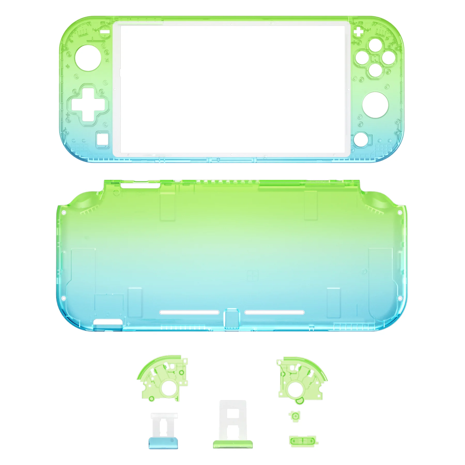 eXtremeRate Replacement Full Set Shells with ABXY Buttons & Screen Protector for Nintendo Switch Lite - Gradient Translucent Green Blue - Image 2