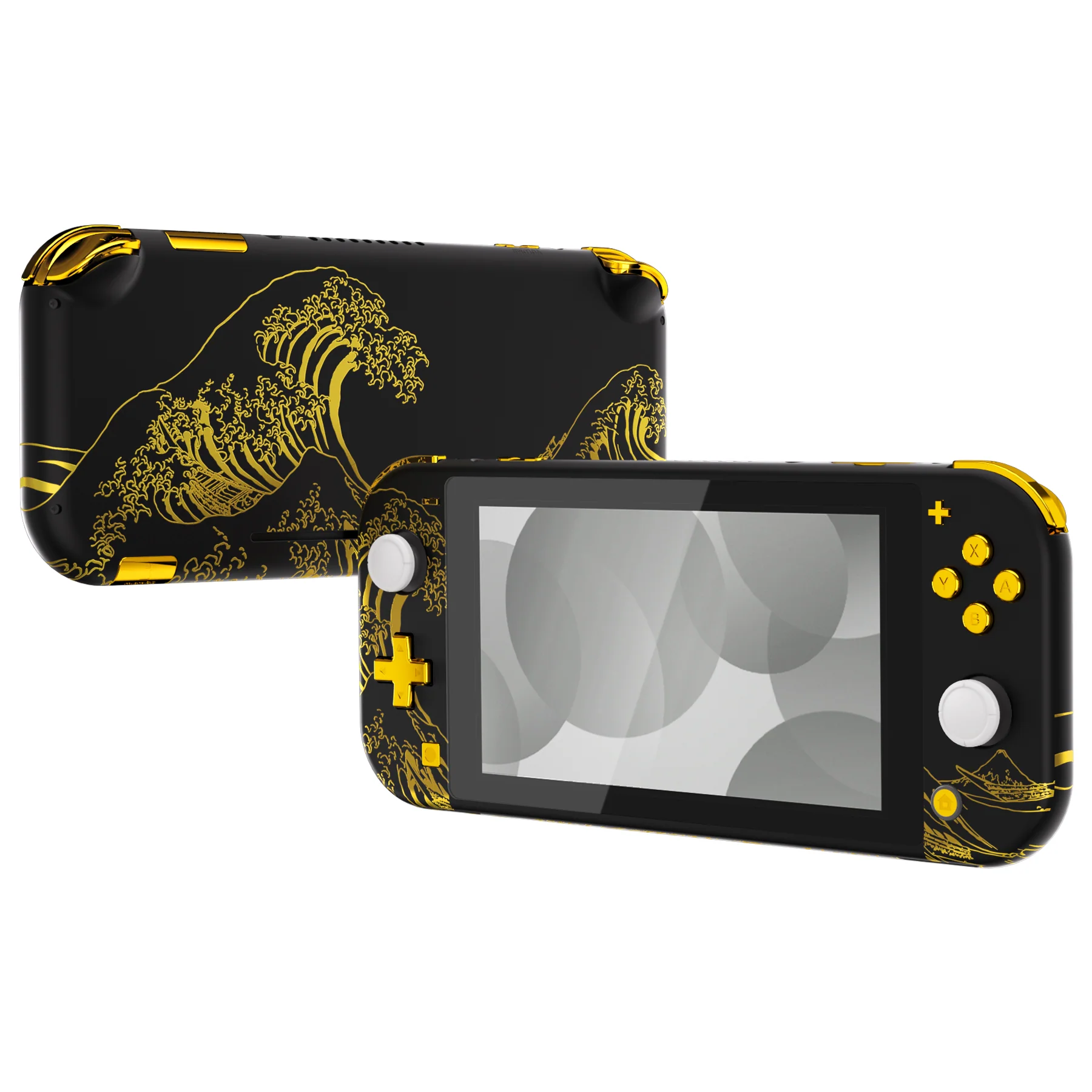 eXtremeRate Replacement Full Set Shells with ABXY Buttons & Screen Protector for Nintendo Switch Lite - The Great GOLDEN Wave Off Kanagawa - Black - Image 4