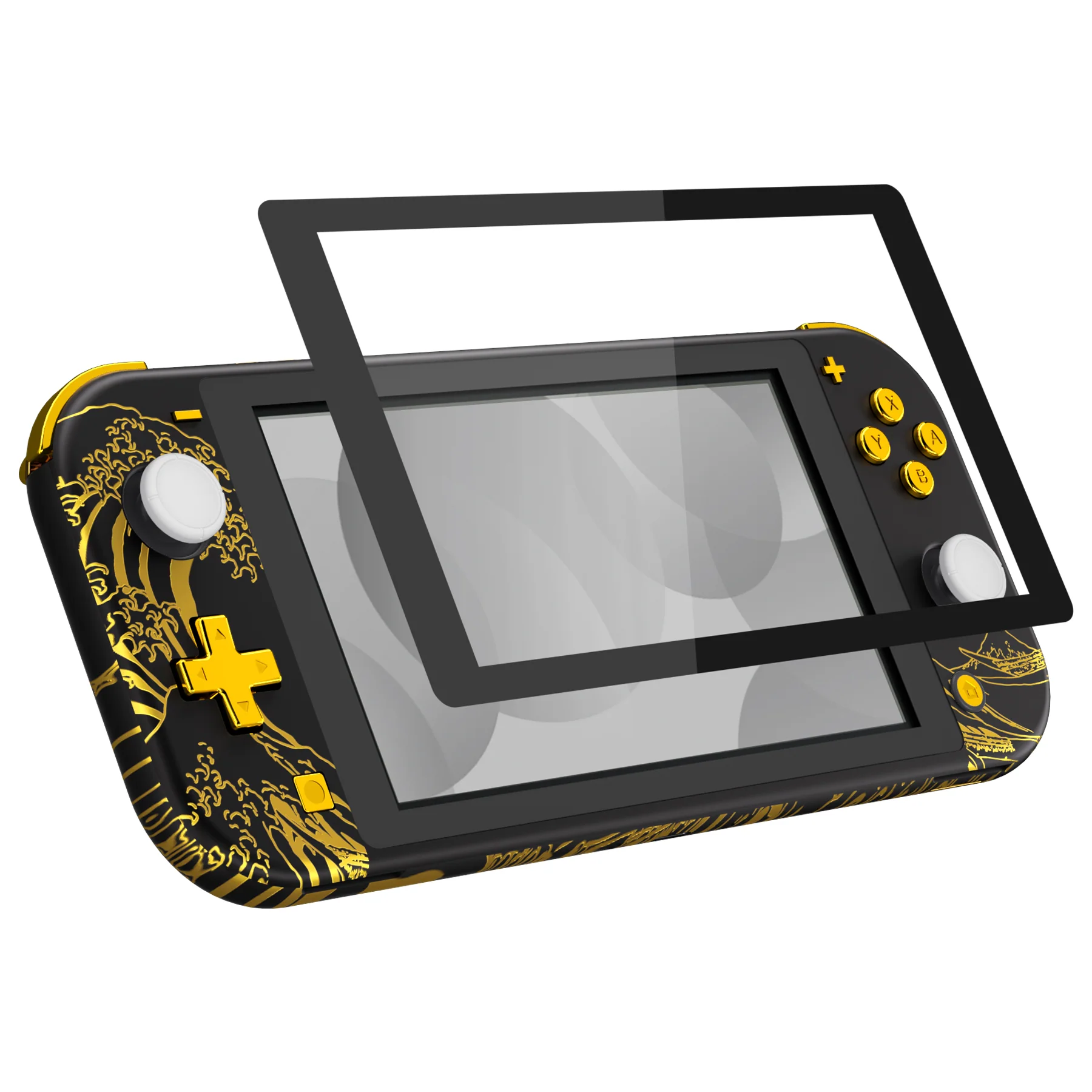 eXtremeRate Replacement Full Set Shells with ABXY Buttons & Screen Protector for Nintendo Switch Lite - The Great GOLDEN Wave Off Kanagawa - Black - Image 5
