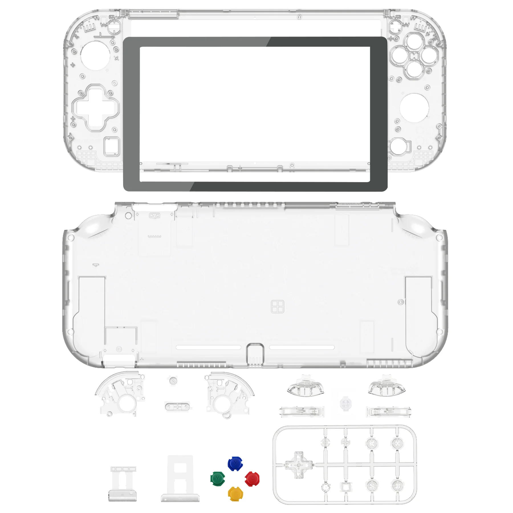 eXtremeRate Replacement Full Set Shells with Button Kit & Screen Protector for Nintendo Switch Lite - Crystal Clear - Image 2