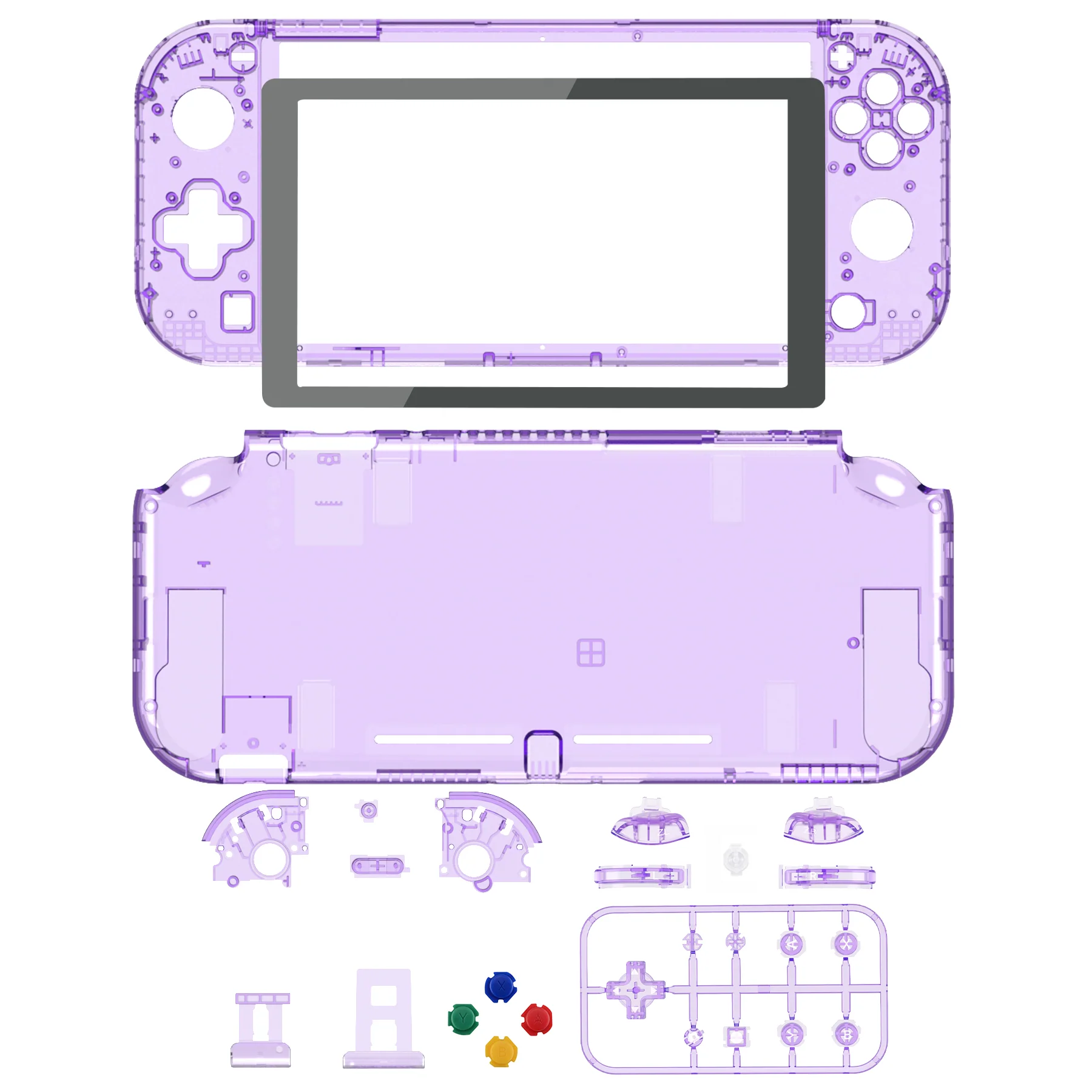 eXtremeRate Replacement Full Set Shells with Button Kit & Screen Protector for Nintendo Switch Lite - Crystal Clear Atomic Purple - Image 2