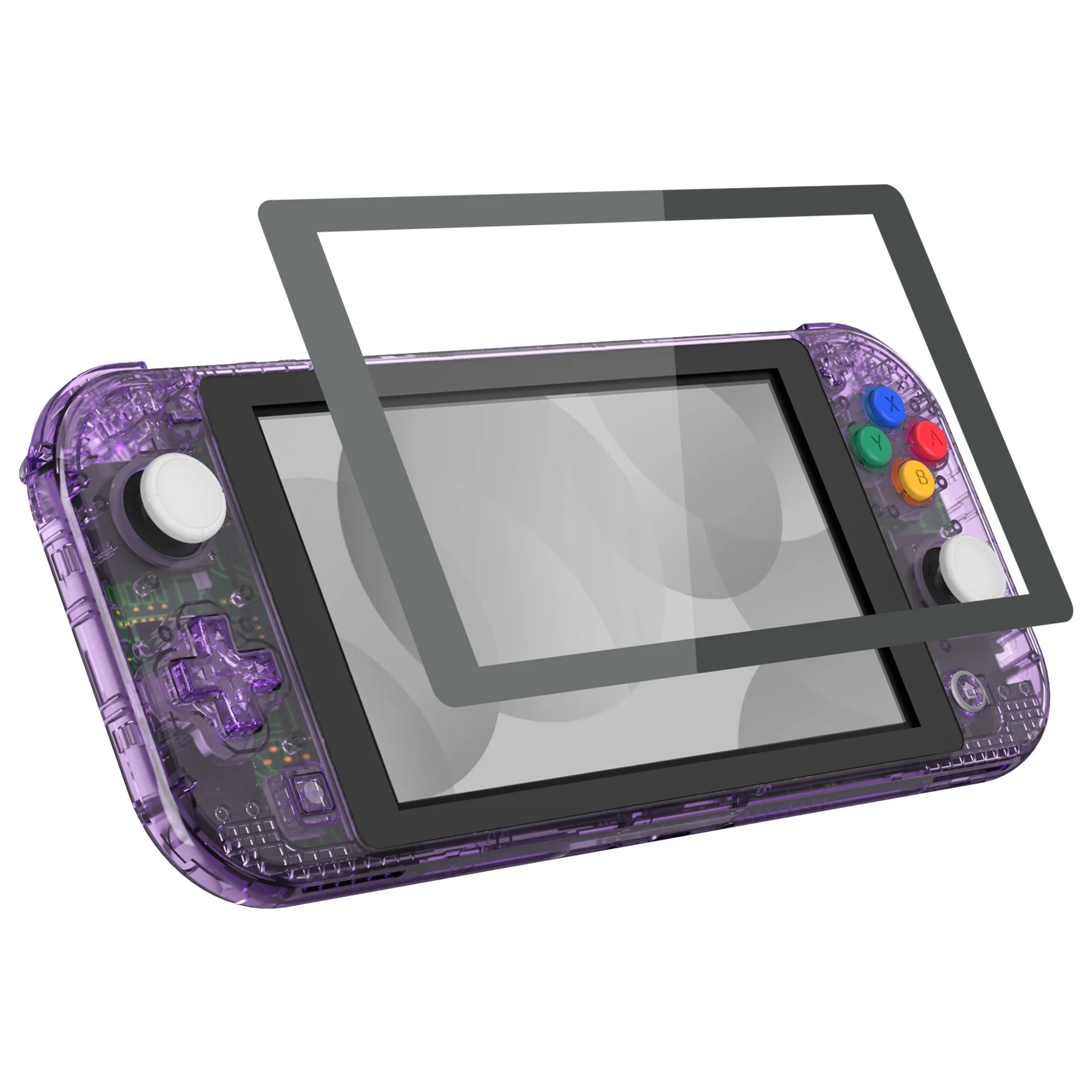 eXtremeRate Replacement Full Set Shells with Button Kit & Screen Protector for Nintendo Switch Lite - Crystal Clear Atomic Purple - Image 5