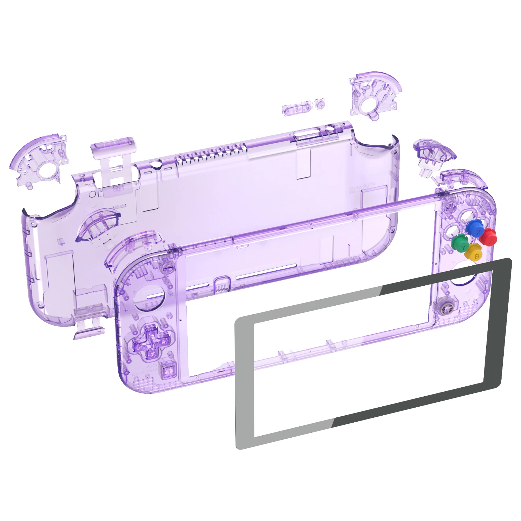 eXtremeRate Replacement Full Set Shells with Button Kit & Screen Protector for Nintendo Switch Lite - Crystal Clear Atomic Purple - Image 8