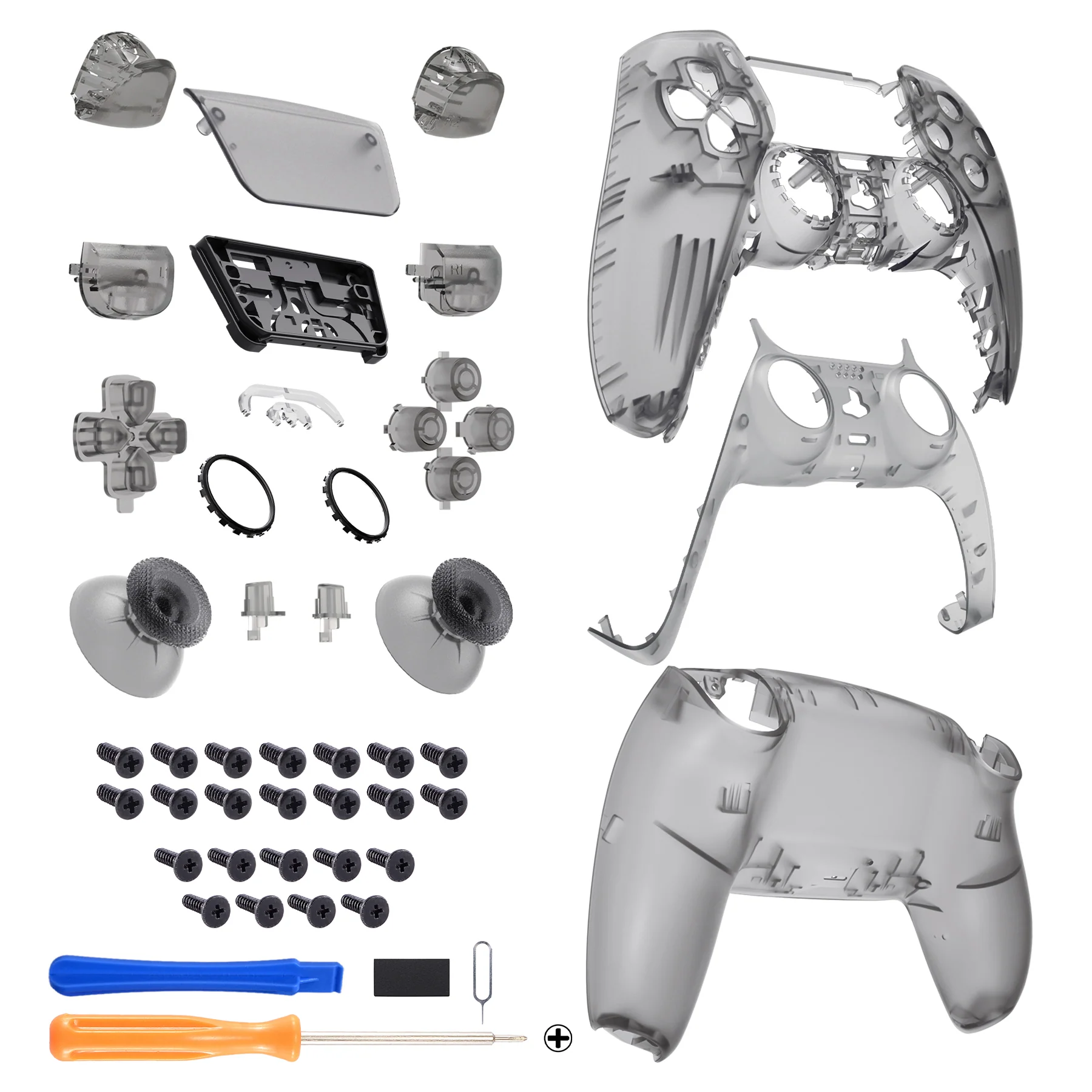 eXtremeRate Replacement Full Set Shells with Buttons Compatible with PS5 Controller BDM-030/040/050/060 - Clear Black - Image 8