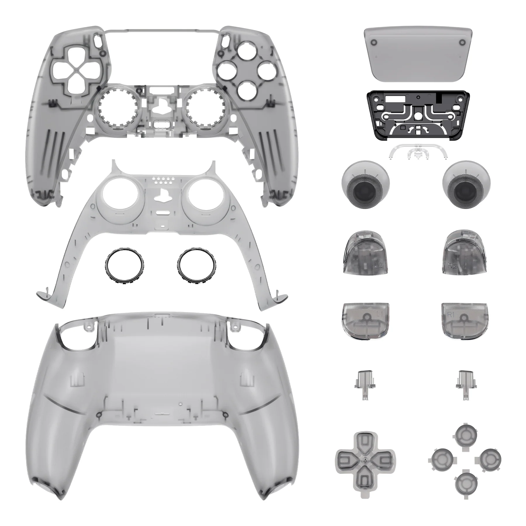eXtremeRate Replacement Full Set Shells with Buttons Compatible with PS5 Controller BDM-030/040/050/060 - Clear Black - Image 9