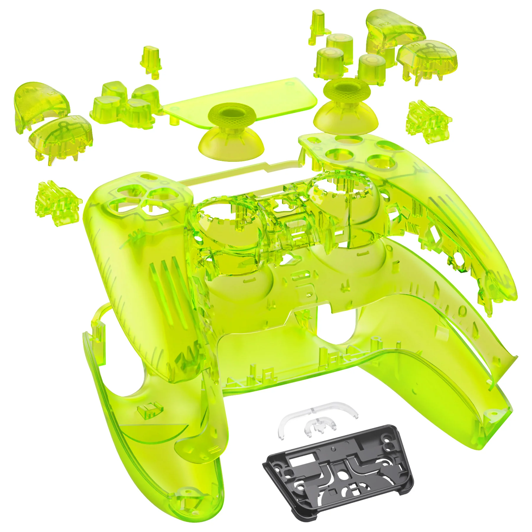 eXtremeRate Replacement Full Set Shells with Buttons Compatible with PS5 Controller BDM-030/040/050 - Clear Lime Green - Image 7