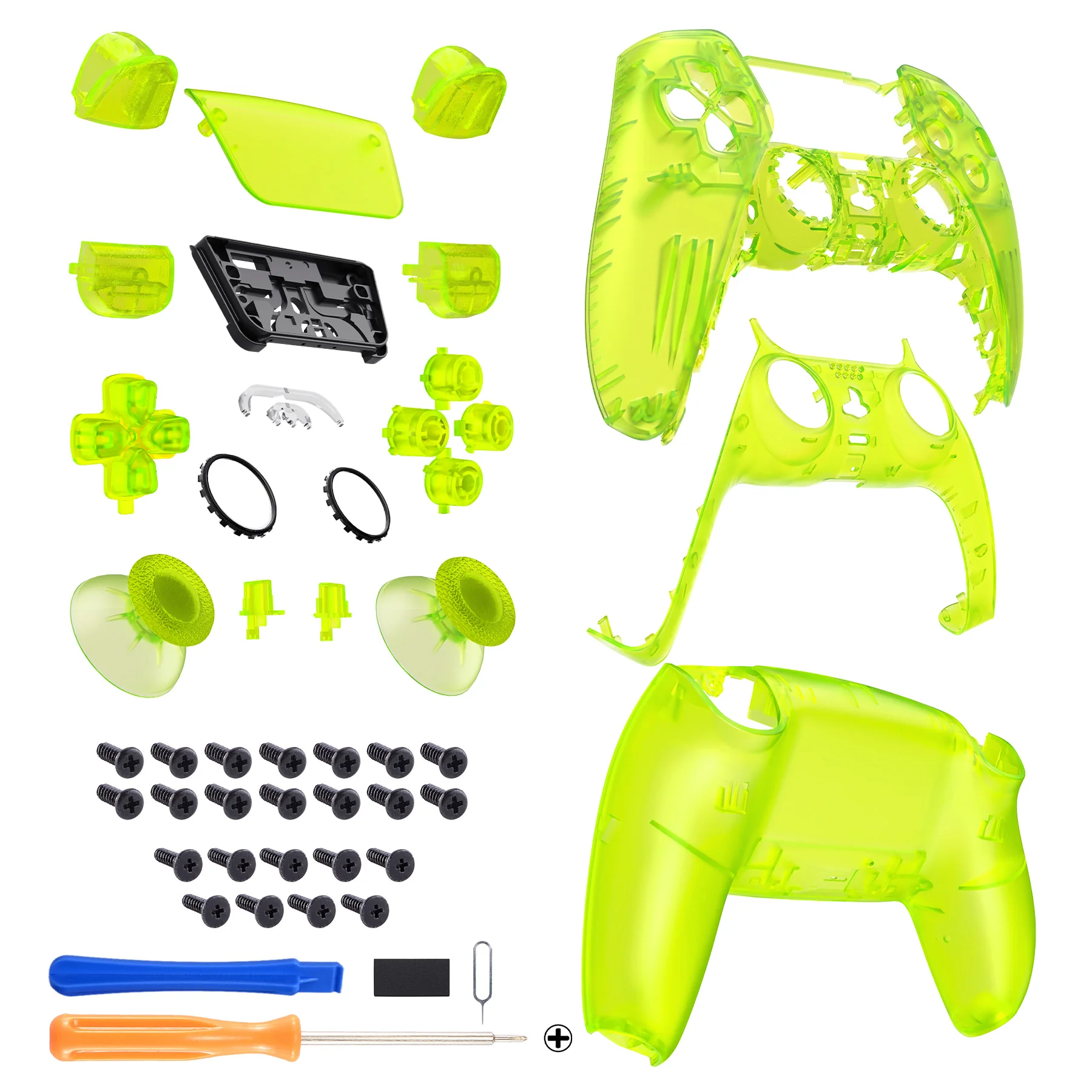 eXtremeRate Replacement Full Set Shells with Buttons Compatible with PS5 Controller BDM-030/040/050 - Clear Lime Green - Image 8