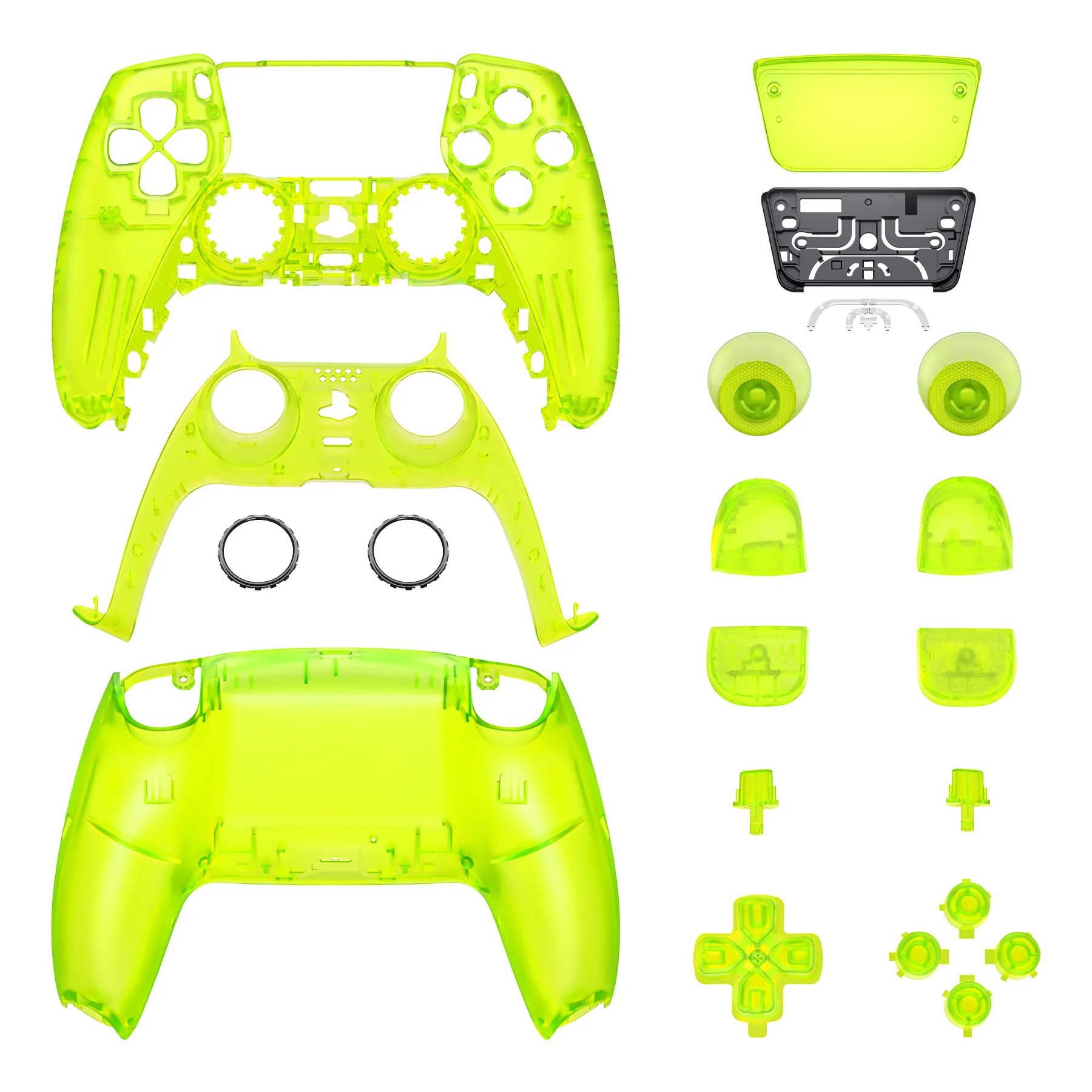 eXtremeRate Replacement Full Set Shells with Buttons Compatible with PS5 Controller BDM-030/040/050 - Clear Lime Green - Image 9