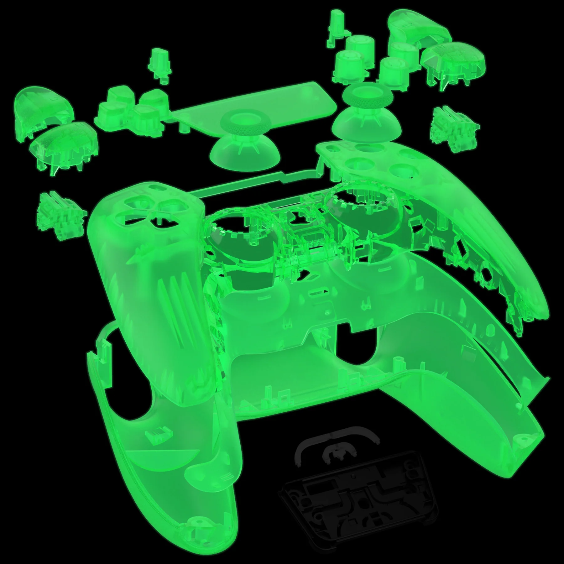 eXtremeRate Replacement Full Set Shells with Buttons Compatible with PS5 Controller BDM-030/040/050 - Glow in Dark - Green - Image 8