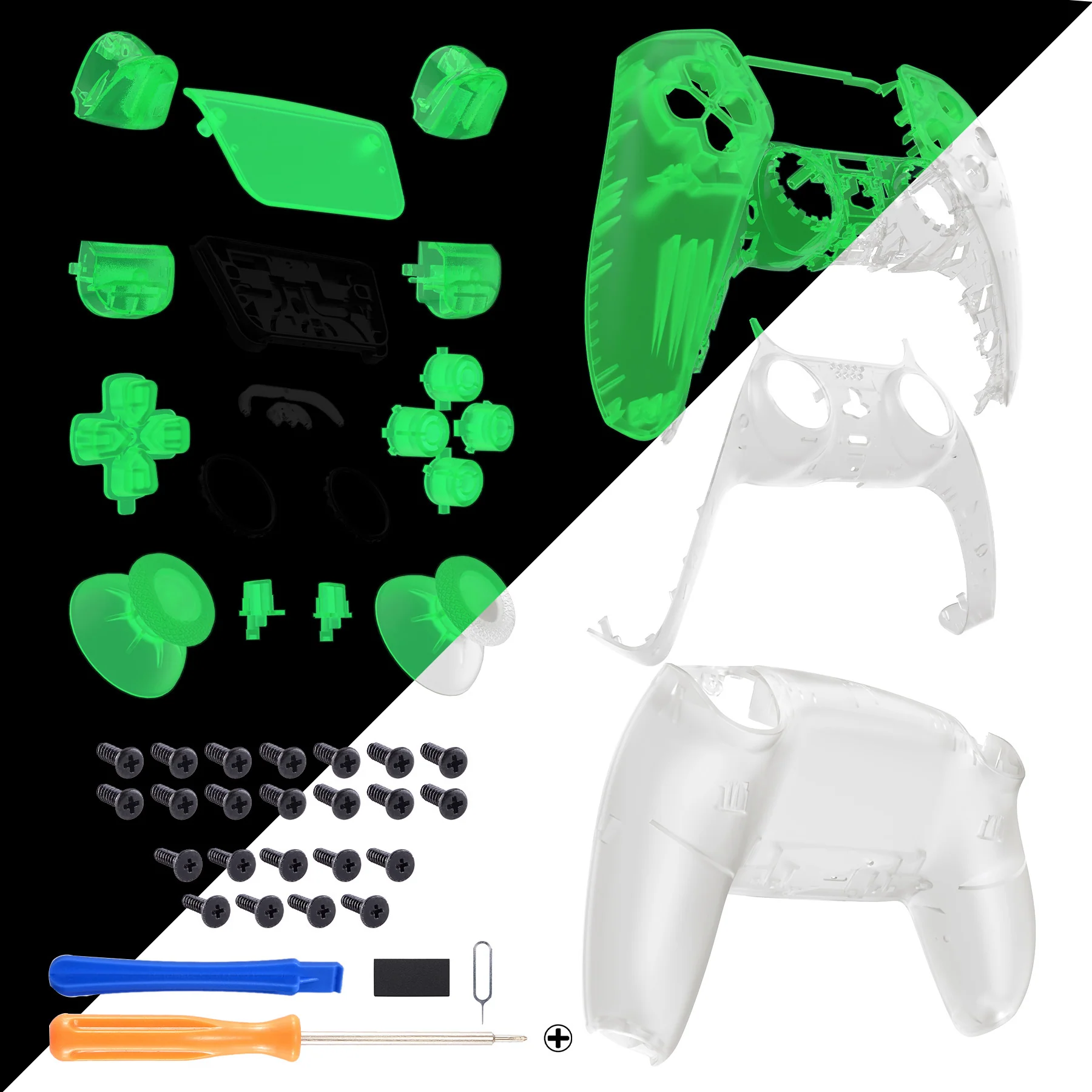 eXtremeRate Replacement Full Set Shells with Buttons Compatible with PS5 Controller BDM-030/040/050 - Glow in Dark - Green - Image 9