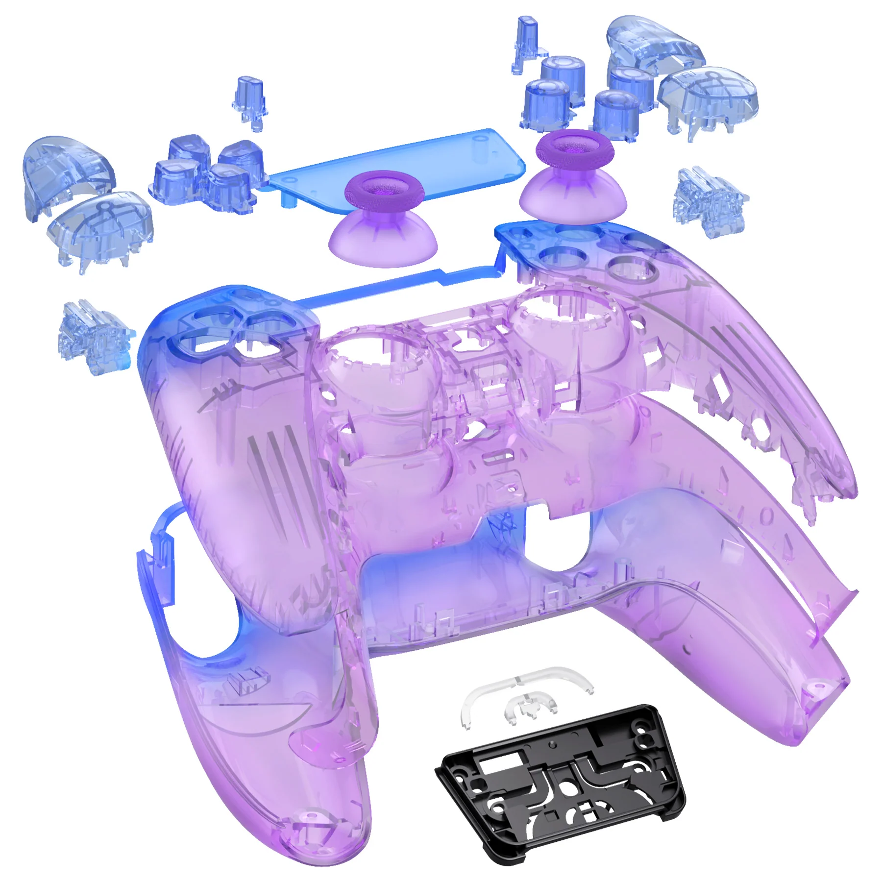 eXtremeRate Replacement Full Set Shells with Buttons Compatible with PS5 Controller BDM-030/040/050 - Gradient Translucent Bluebell - Image 7