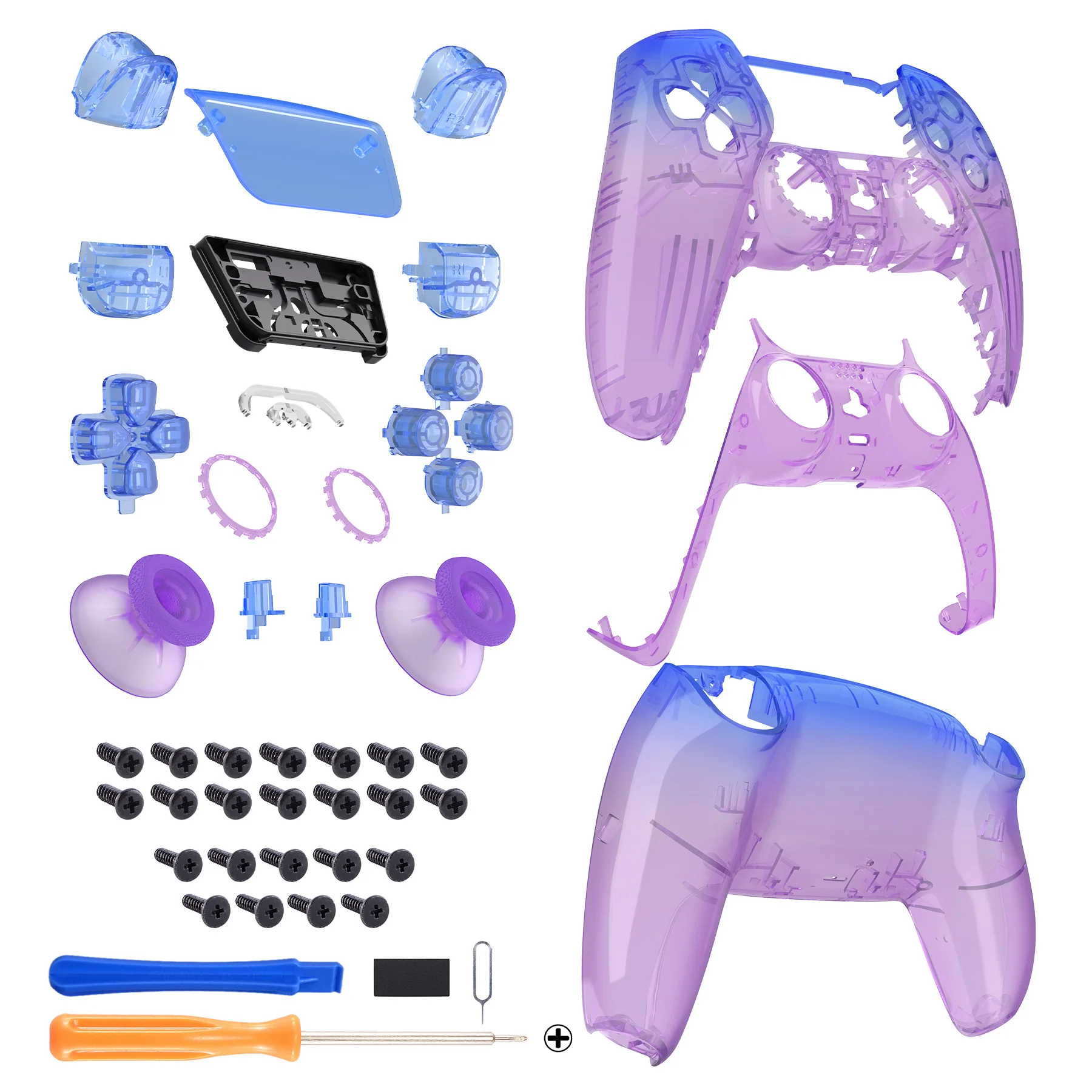 eXtremeRate Replacement Full Set Shells with Buttons Compatible with PS5 Controller BDM-030/040/050 - Gradient Translucent Bluebell - Image 8