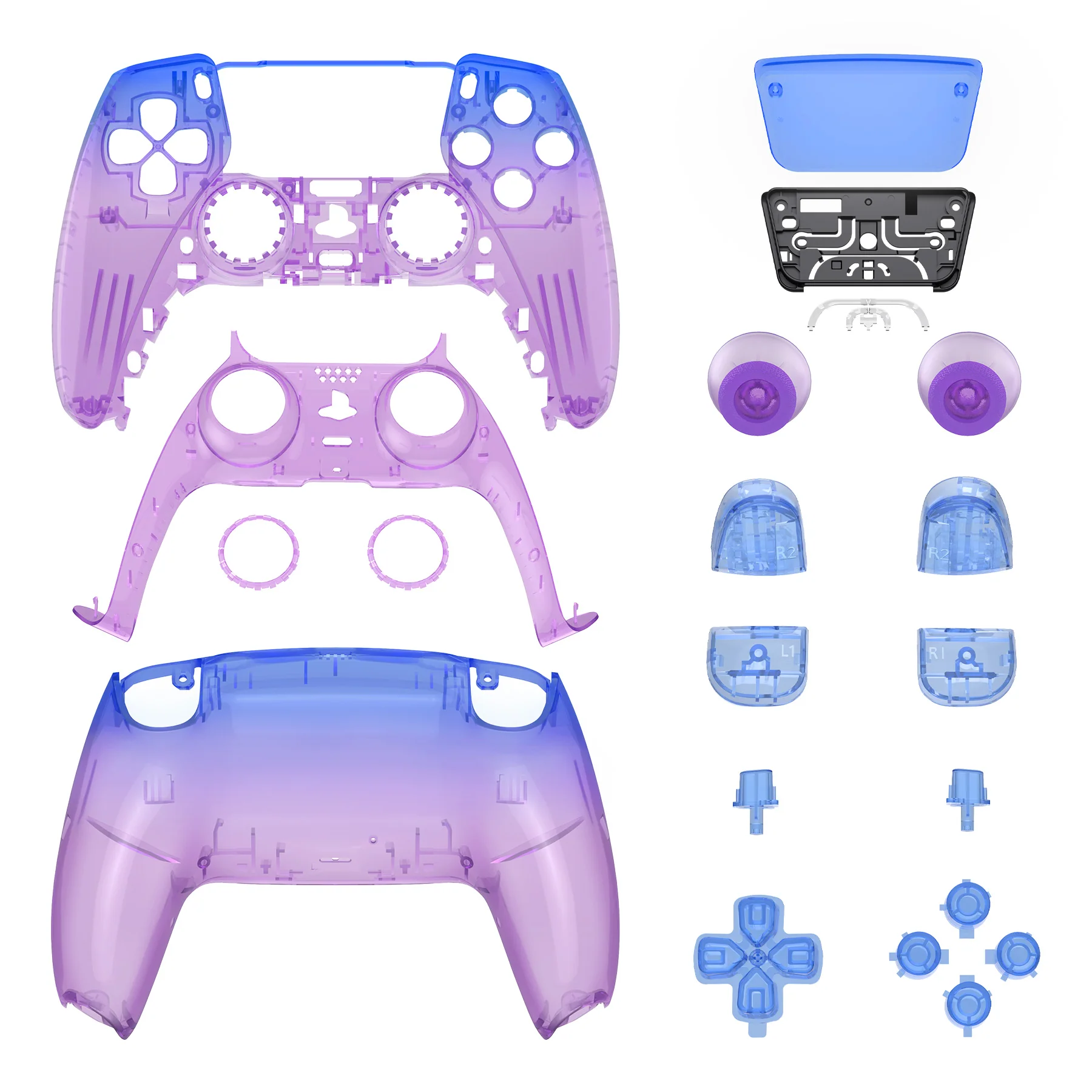 eXtremeRate Replacement Full Set Shells with Buttons Compatible with PS5 Controller BDM-030/040/050 - Gradient Translucent Bluebell - Image 9