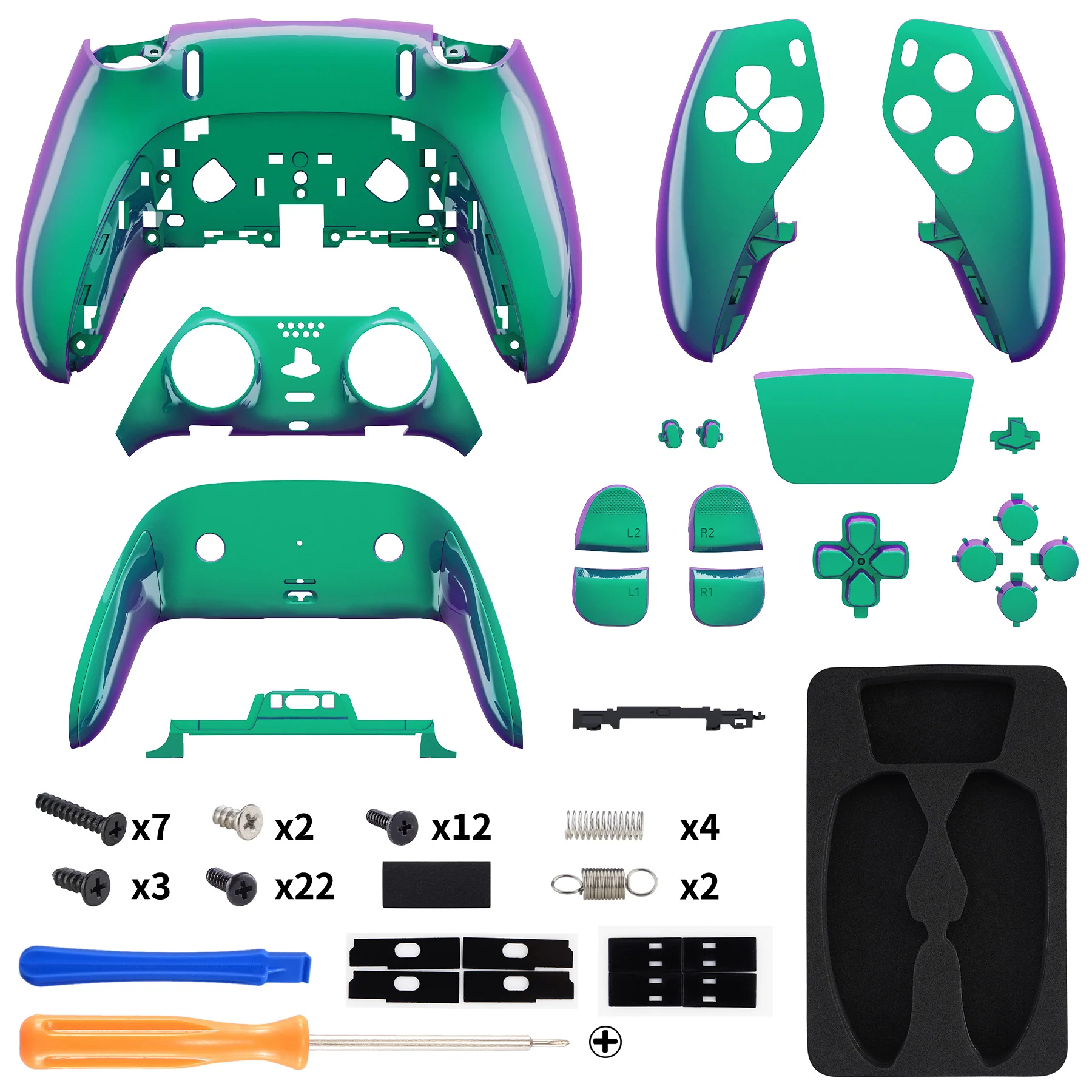 eXtremeRate Replacement Full Set Shells with Buttons Compatible with PS5 Edge Controller - Chameleon Green Purple - Image 2