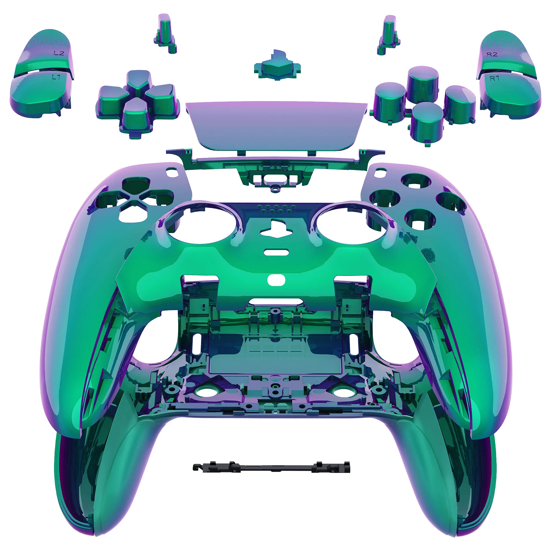 eXtremeRate Replacement Full Set Shells with Buttons Compatible with PS5 Edge Controller - Chameleon Green Purple - Image 3