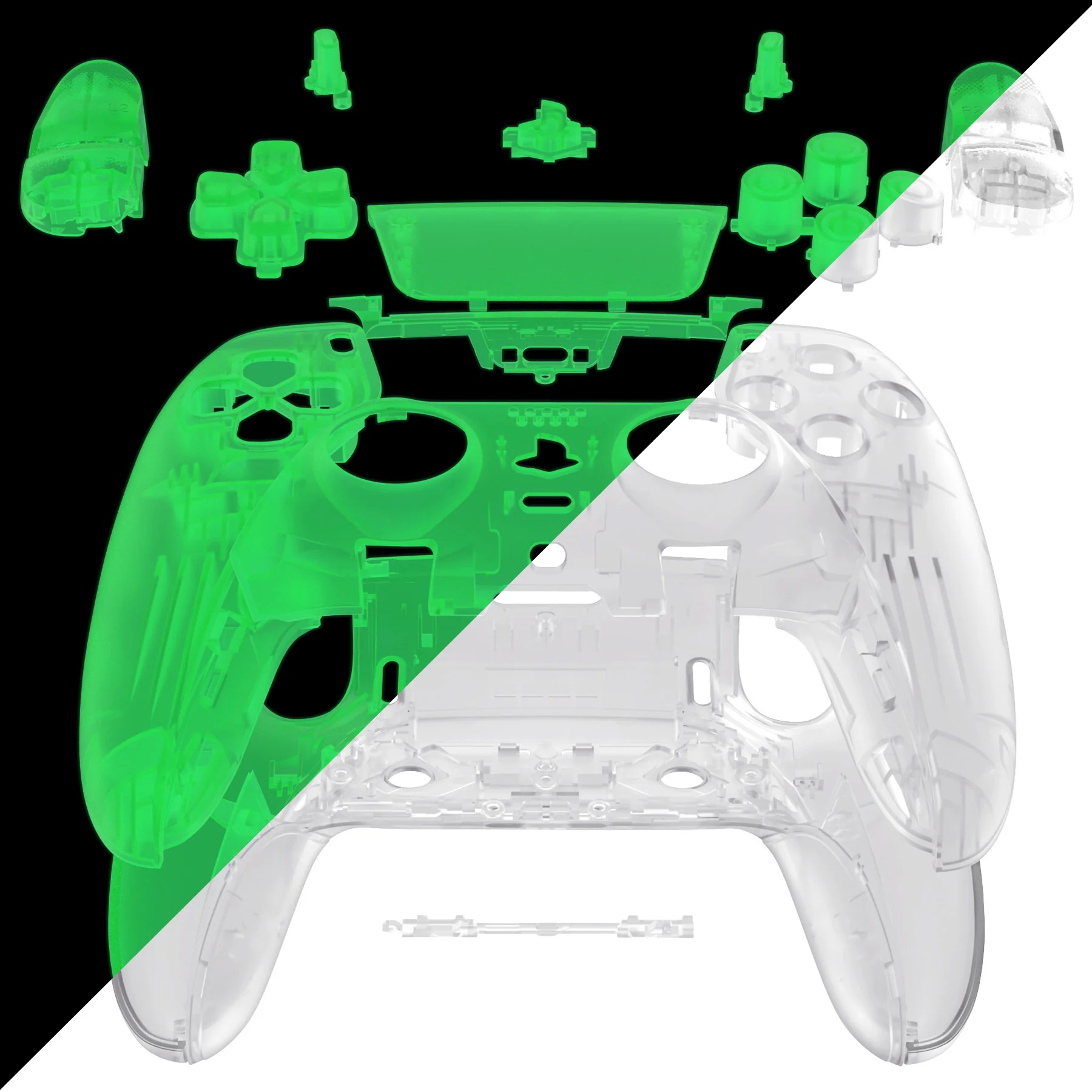 eXtremeRate Replacement Full Set Shells with Buttons Compatible with PS5 Edge Controller - Glow in Dark - Green - Image 3