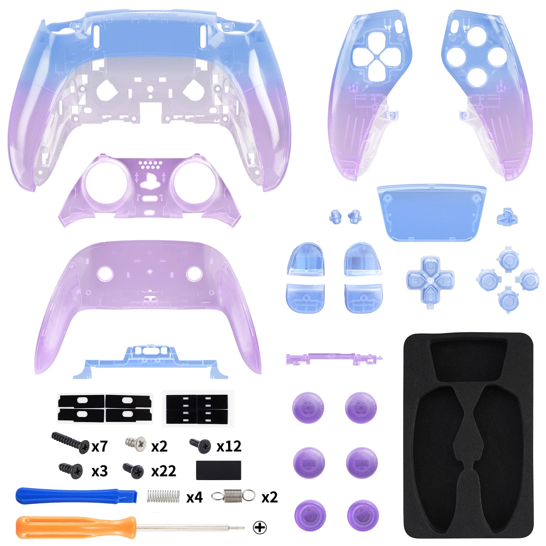 eXtremeRate Replacement Full Set Shells with Buttons Compatible with PS5 Edge Controller - Gradient Translucent Bluebell - Image 2