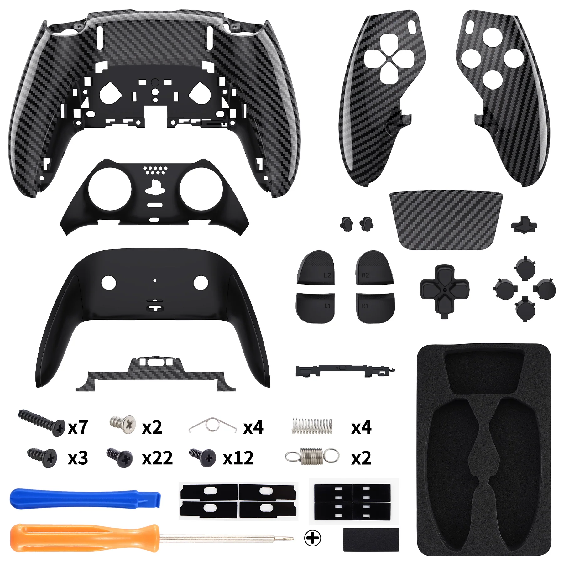 eXtremeRate Replacement Full Set Shells with Buttons Compatible with PS5 Edge Controller - Graphite Carbon Fiber - Image 2