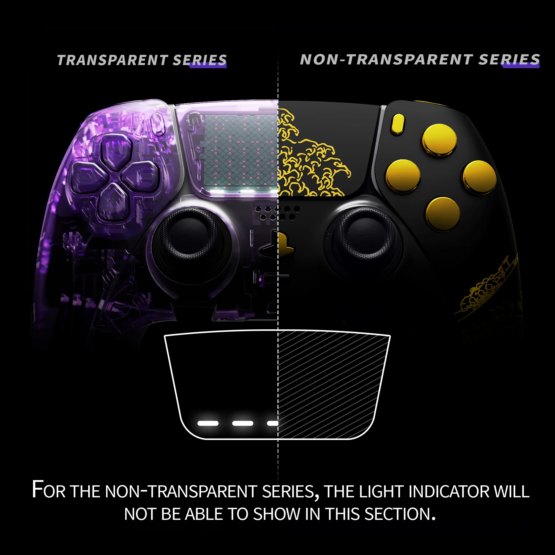 eXtremeRate Replacement Full Set Shells with Buttons Compatible with PS5 Edge Controller - The Great GOLDEN Wave Off Kanagawa - Black - Image 4