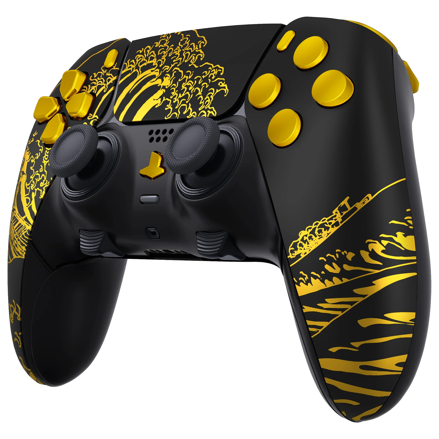 eXtremeRate Replacement Full Set Shells with Buttons Compatible with PS5 Edge Controller - The Great GOLDEN Wave Off Kanagawa - Black - Image 5