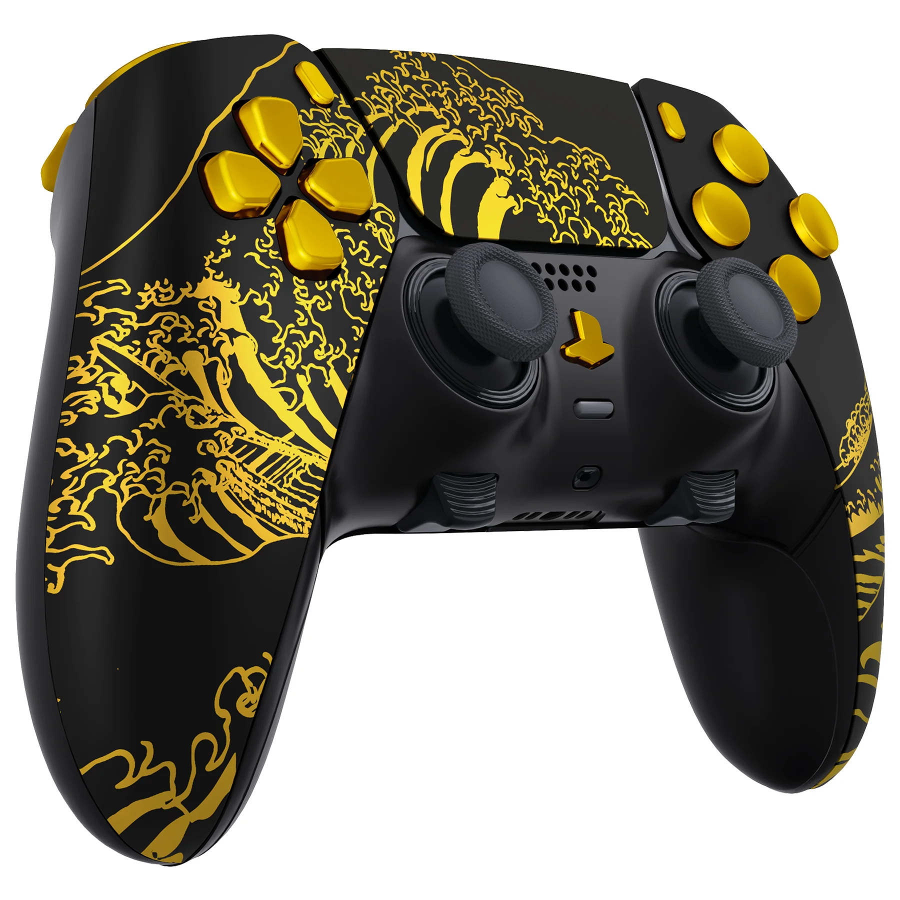eXtremeRate Replacement Full Set Shells with Buttons Compatible with PS5 Edge Controller - The Great GOLDEN Wave Off Kanagawa - Black - Image 6