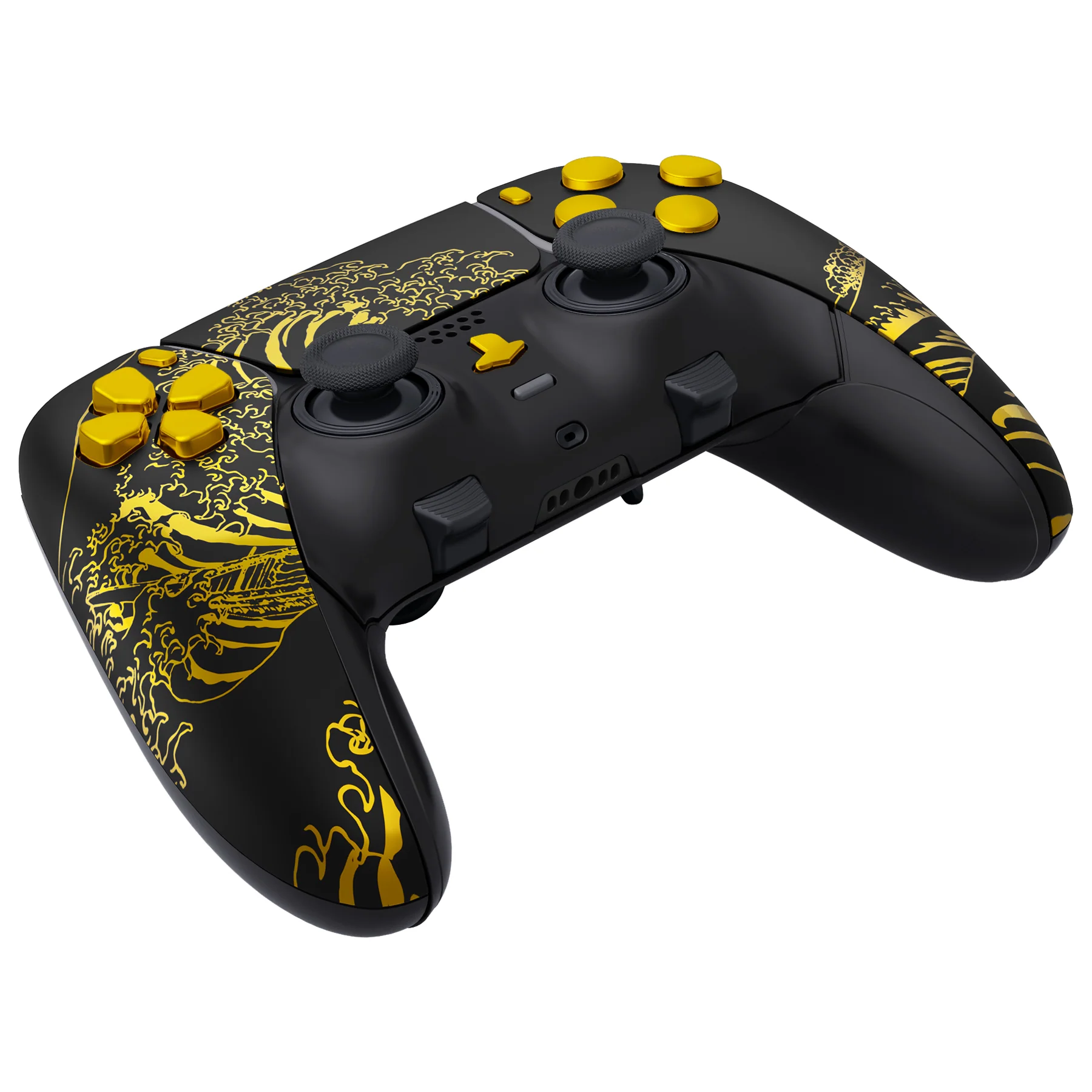 eXtremeRate Replacement Full Set Shells with Buttons Compatible with PS5 Edge Controller - The Great GOLDEN Wave Off Kanagawa - Black - Image 8