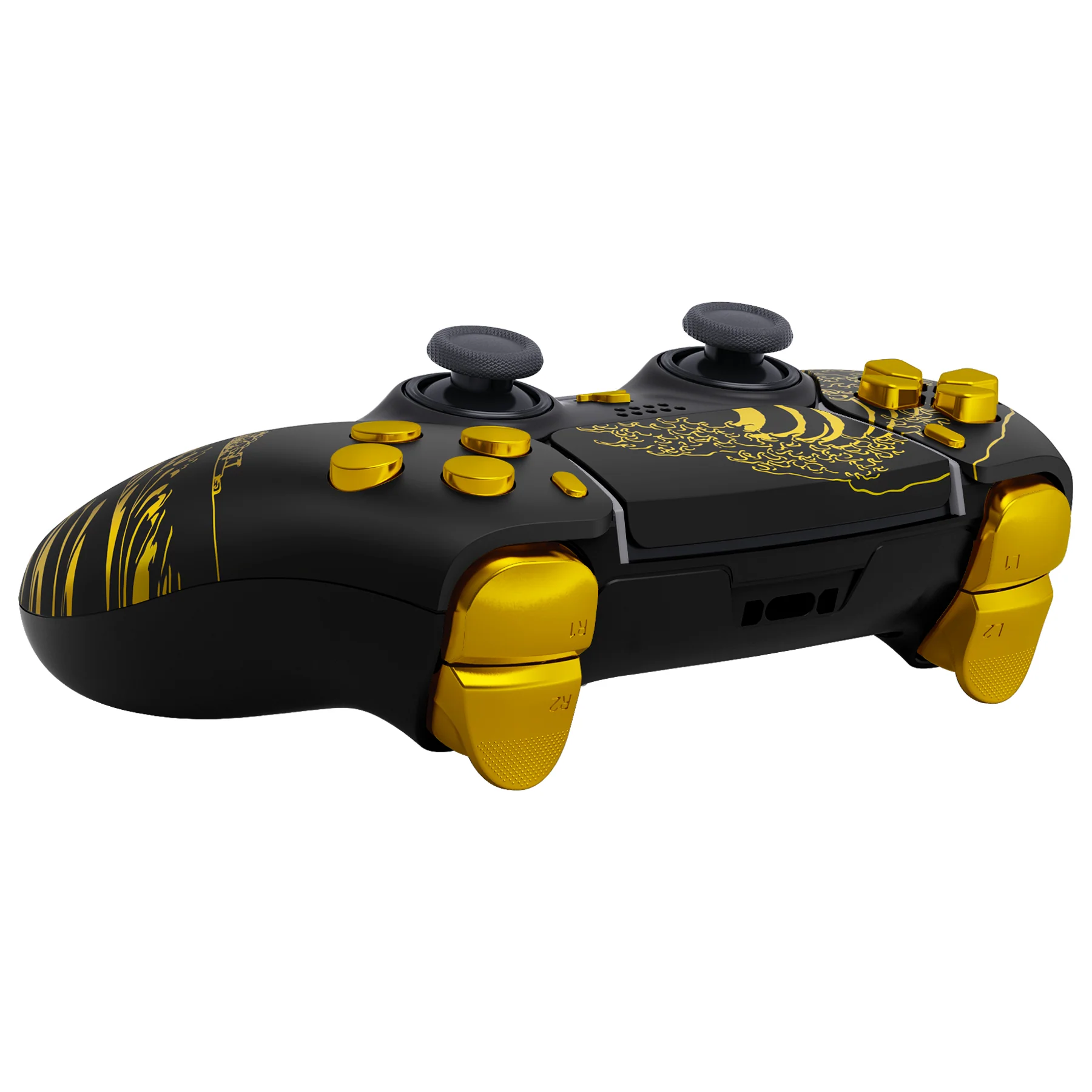 eXtremeRate Replacement Full Set Shells with Buttons Compatible with PS5 Edge Controller - The Great GOLDEN Wave Off Kanagawa - Black - Image 9