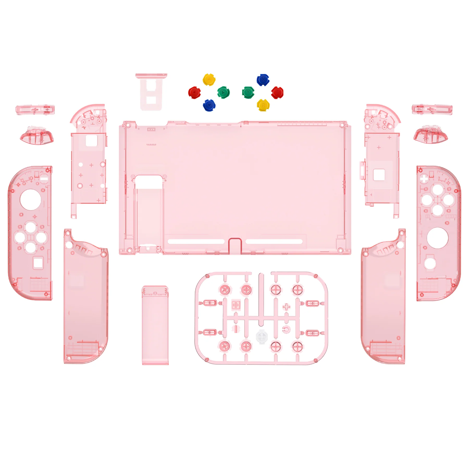 eXtremeRate Replacement Full Set Shells with Buttons for Nintendo Switch - Crystal Cherry Pink - Image 2